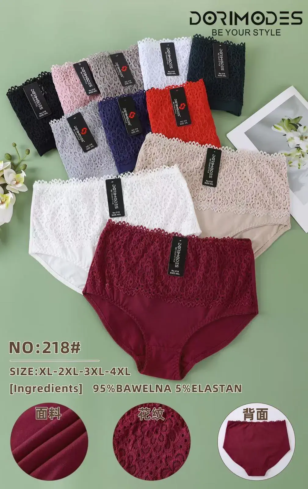 Majtki damskie koronkowe XL-5XL 95% bawełna 5% elastan