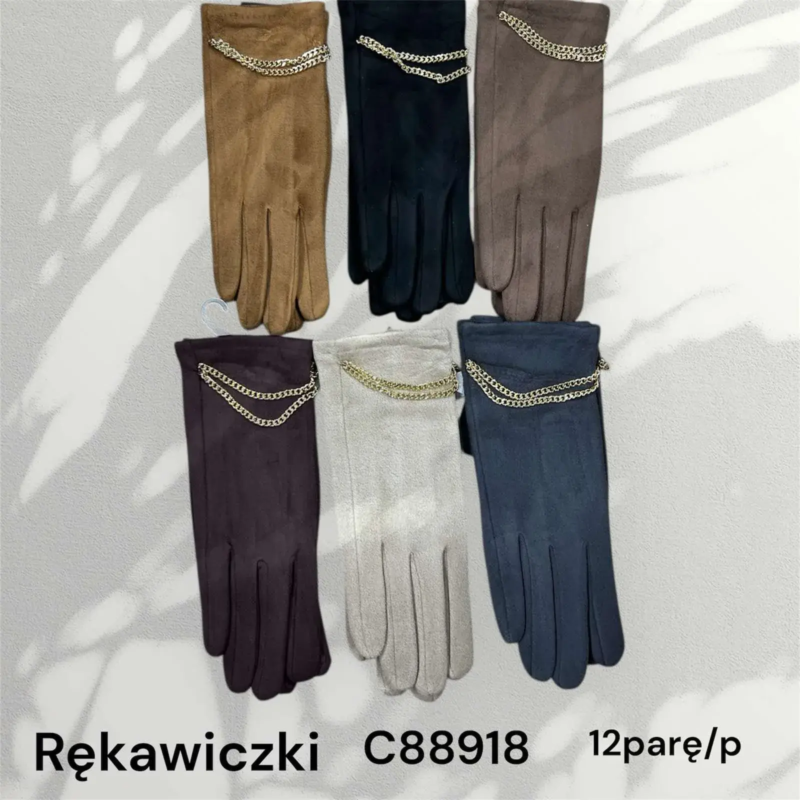 Rękawiczki damskie zamszowe C88918, 12 par/paczka