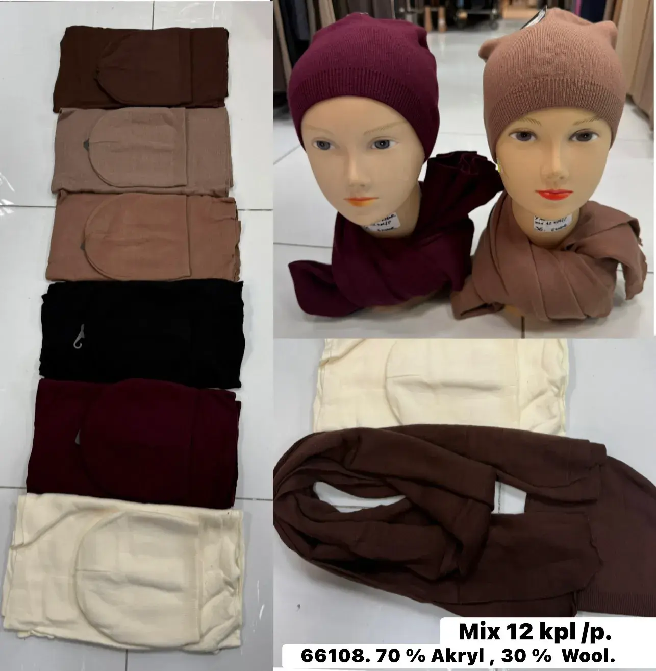 Komplet damski czapka + szalik 70% akryl 30% wełna