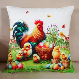 Poszewka Wielkanocna 40x40 cm Kogut z Kurczętami