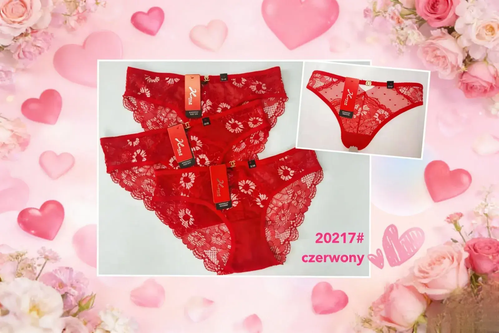 Majtki damskie koronkowe czerwone 20217