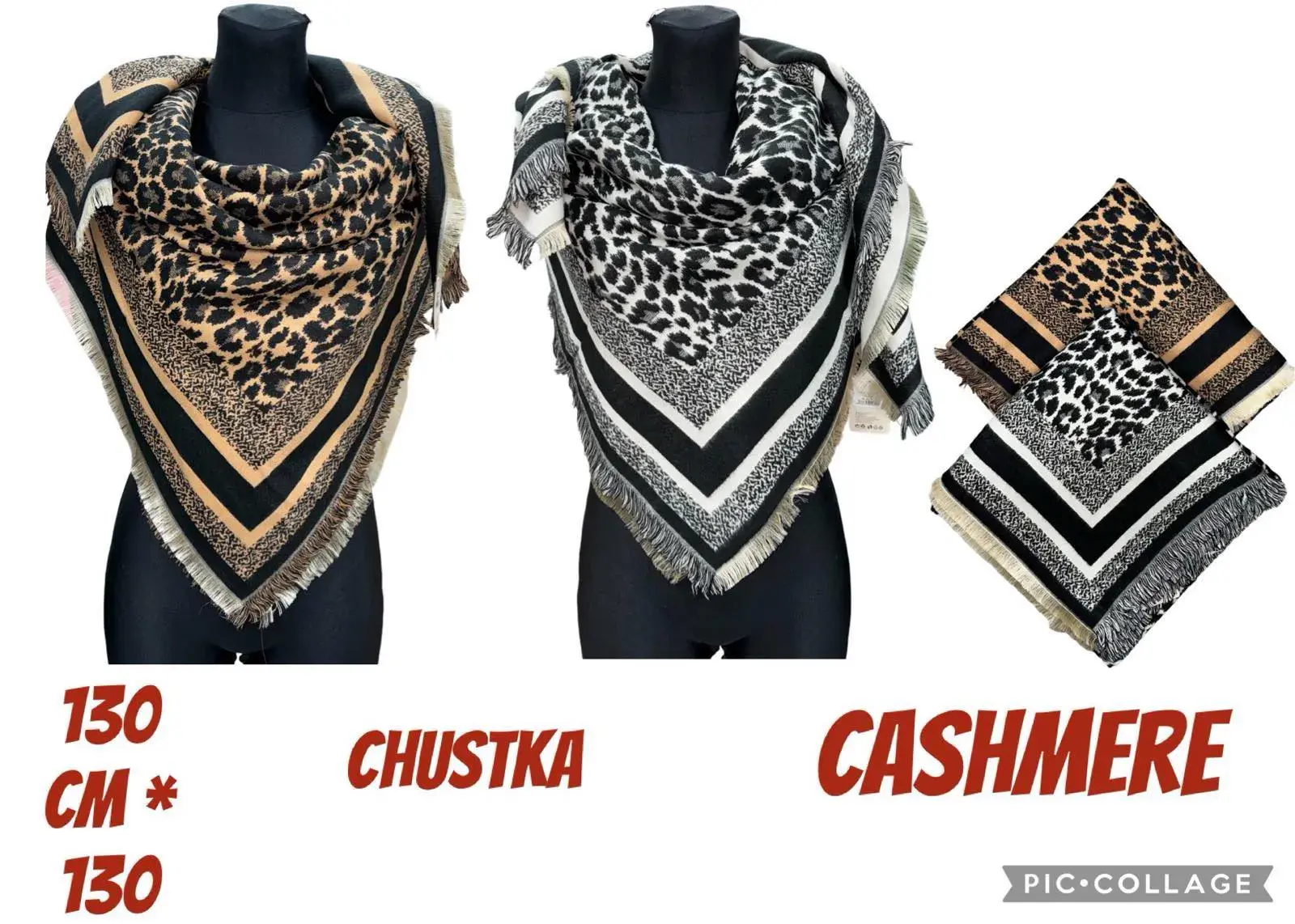 Chustki damskie 130 cm cashmere wzór leopartowy