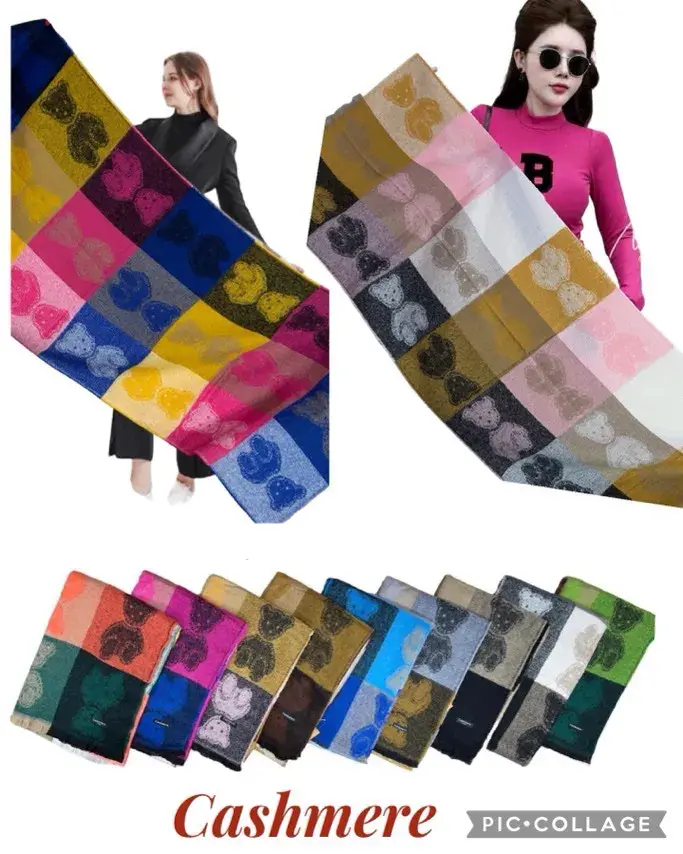 Szaliki damskie wzór motyli cashmere multikolor