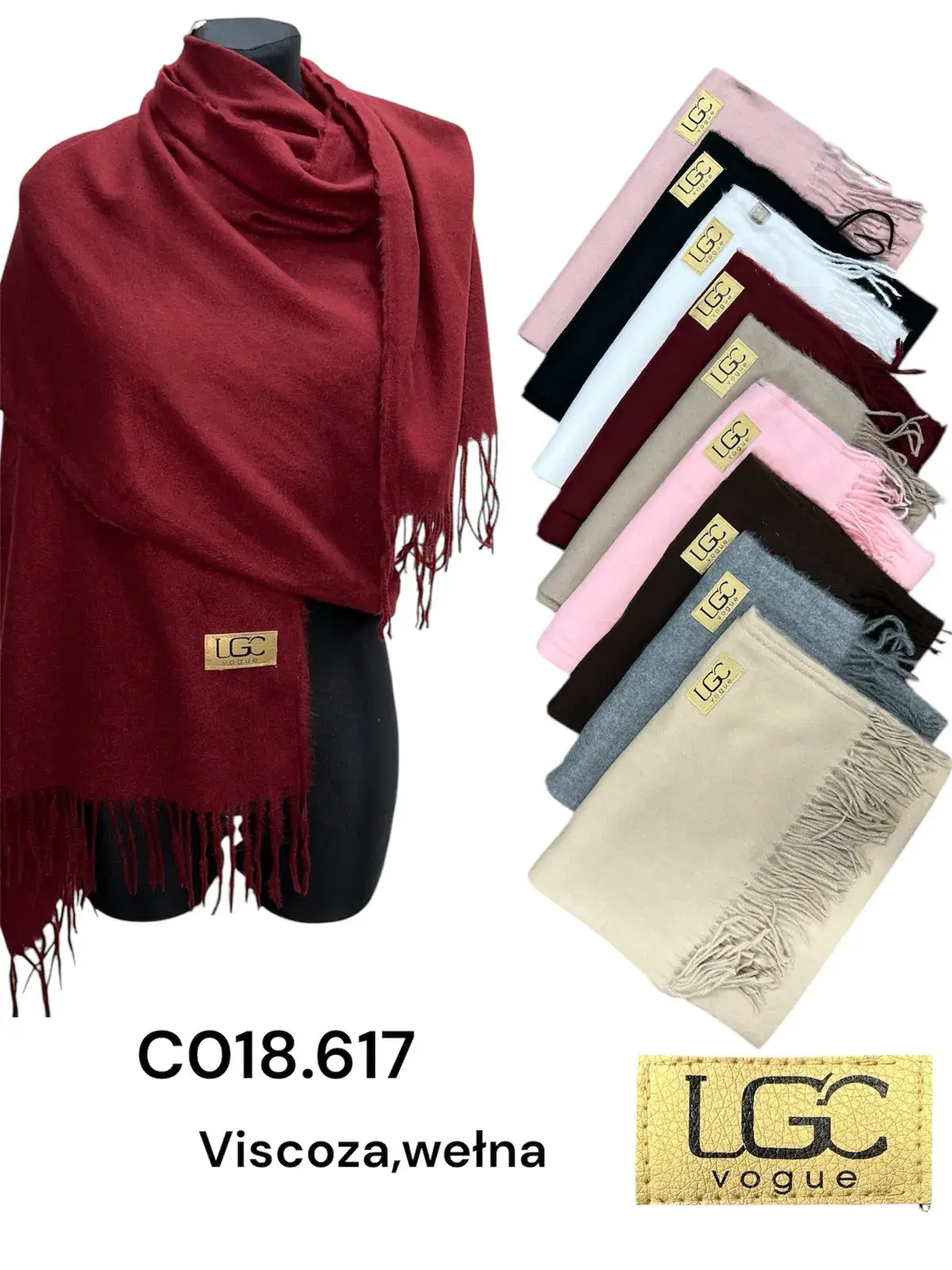 Szaliki damskie viscose z frędzlami LGC CO18.617