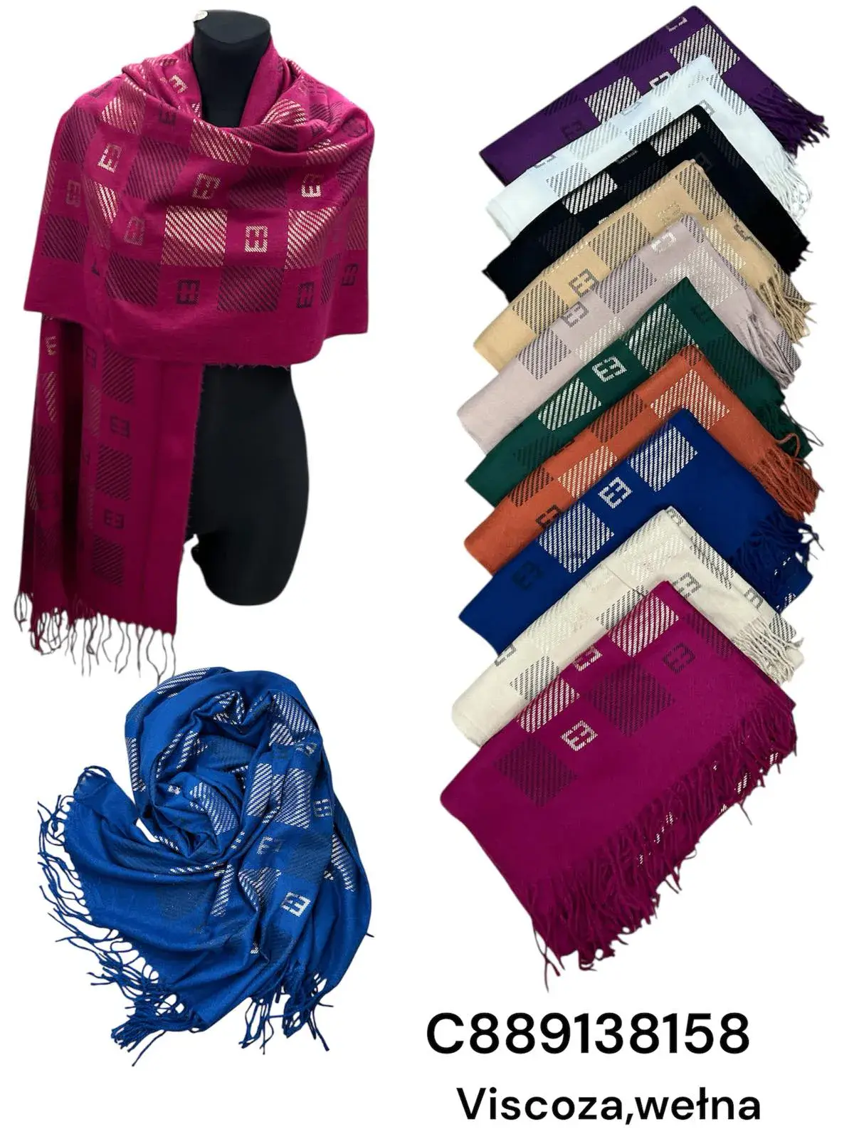 Szale damskie wzór kratka viscose wełna C889138158