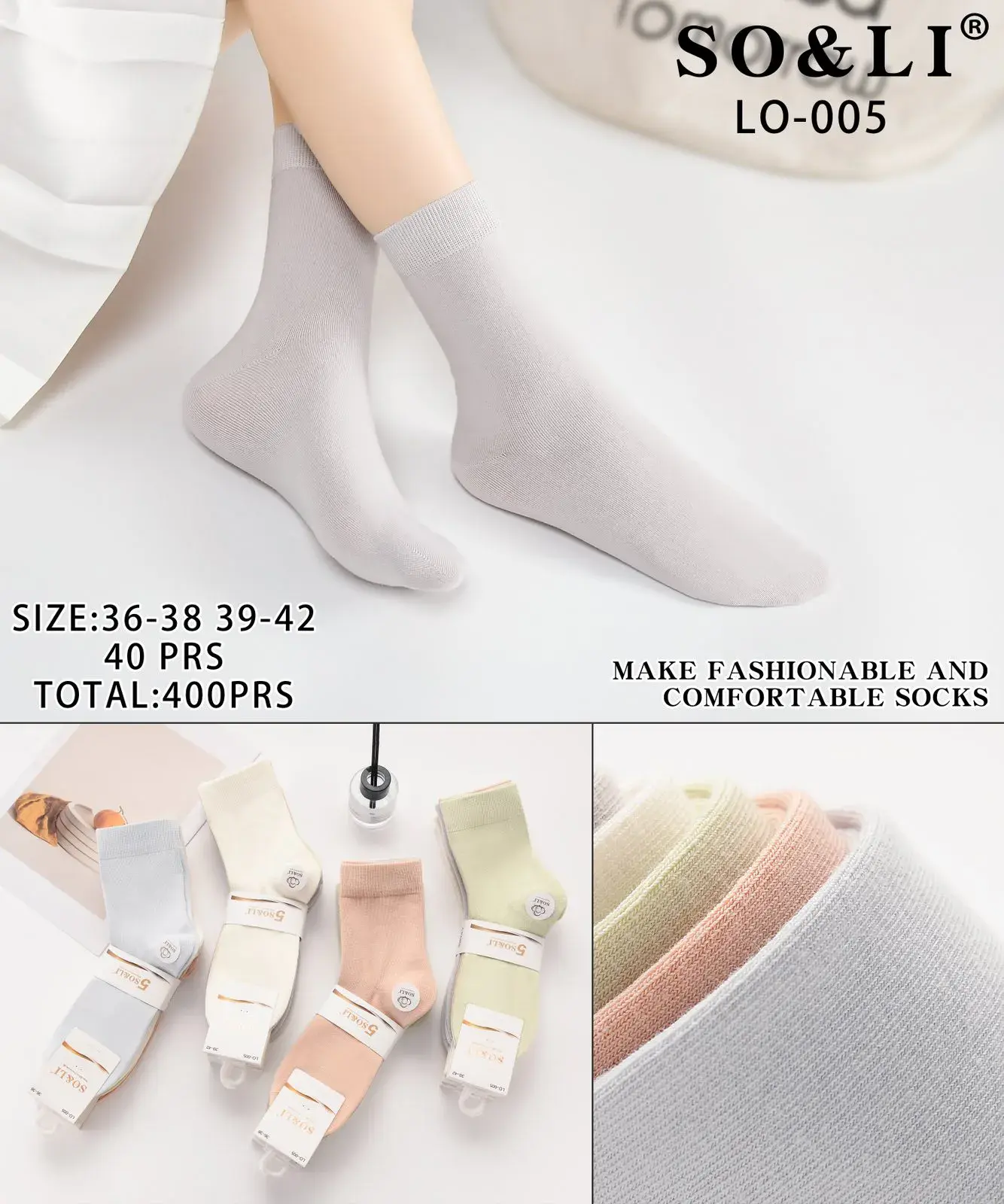 Skarpetki damskie SO&Li LO-005 szary 36-42, 40 szt