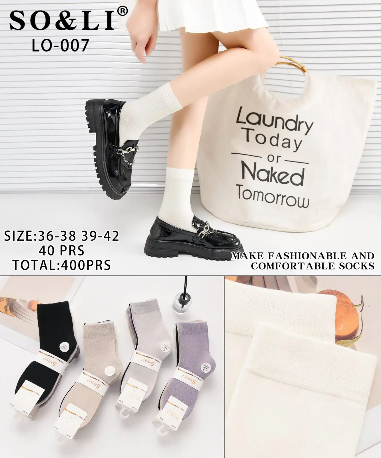 Skarpetki damskie SO&LI LO-007 rozmiar 36-42, 40 szt