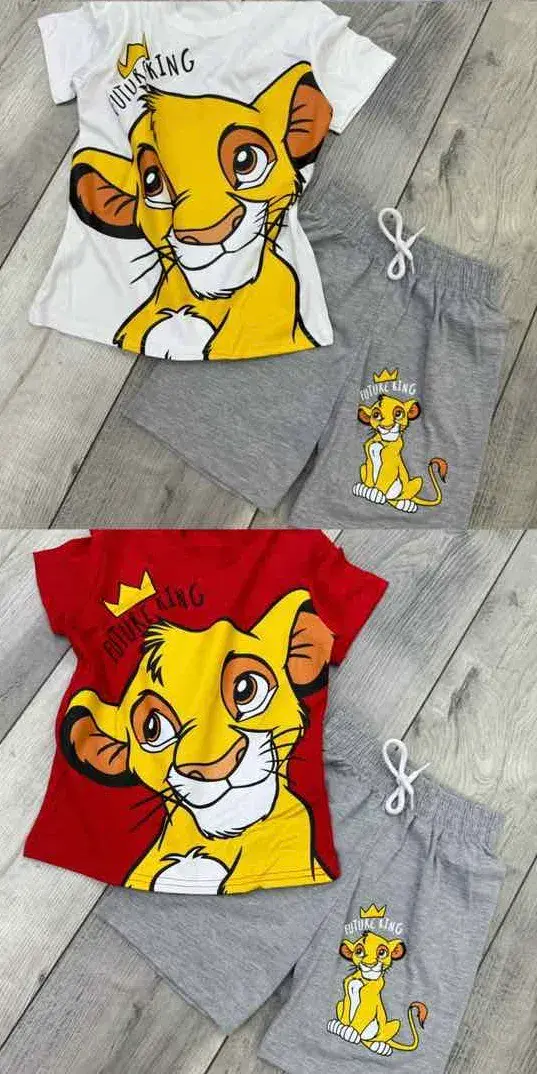 Komplet piżama Król Lew 3-10L Simba biały/szary/czerwony