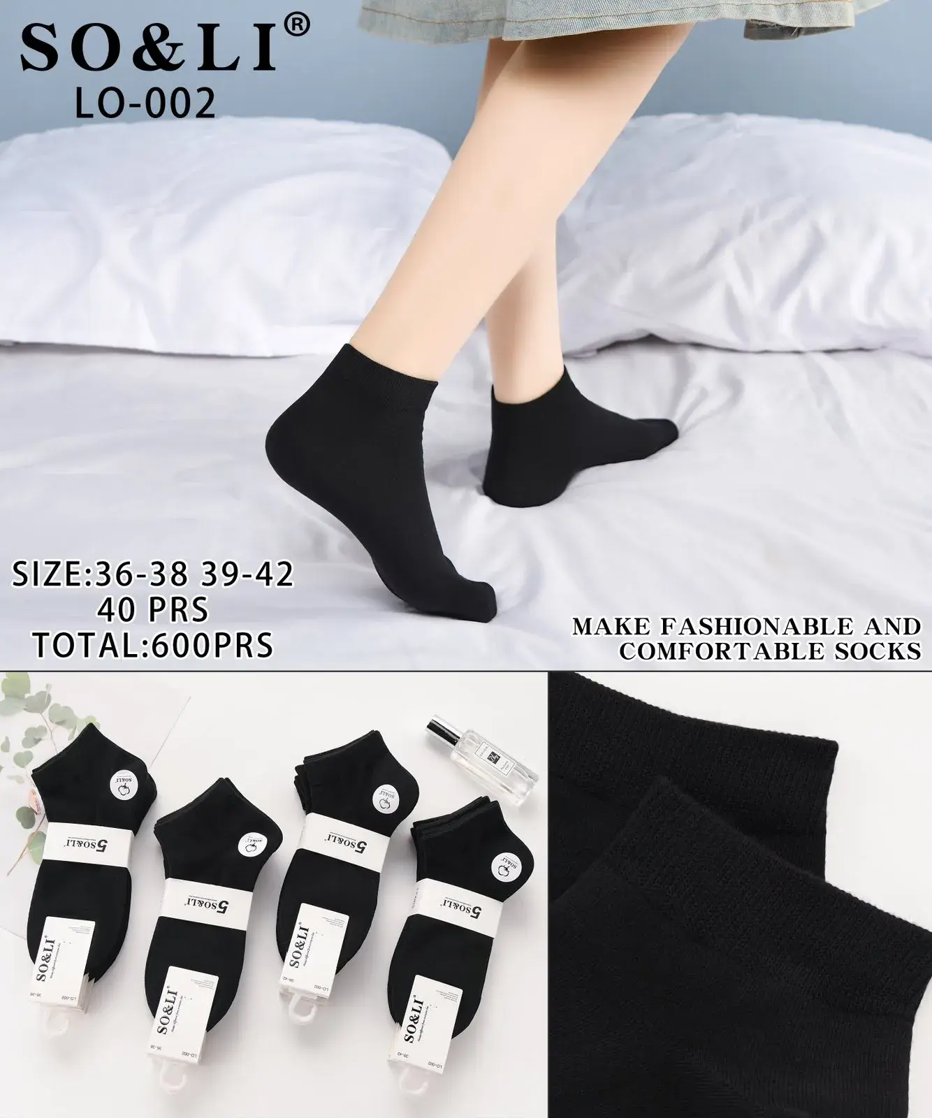 Skarpetki damskie czarne SO&LI LO-002 rozmiar