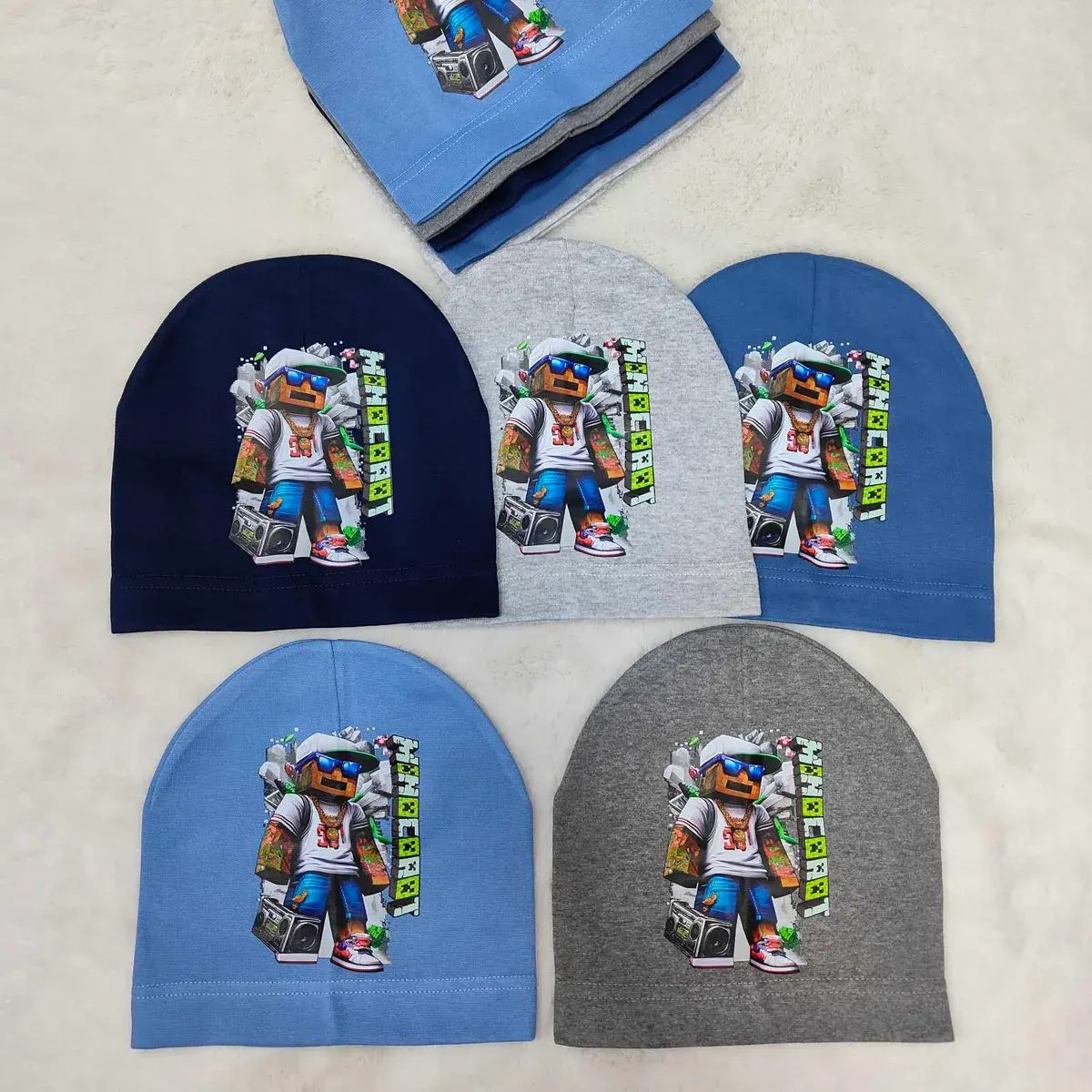 Czapki Dziecięce Minecraft Hip-Hop Granat Niebieski Szary