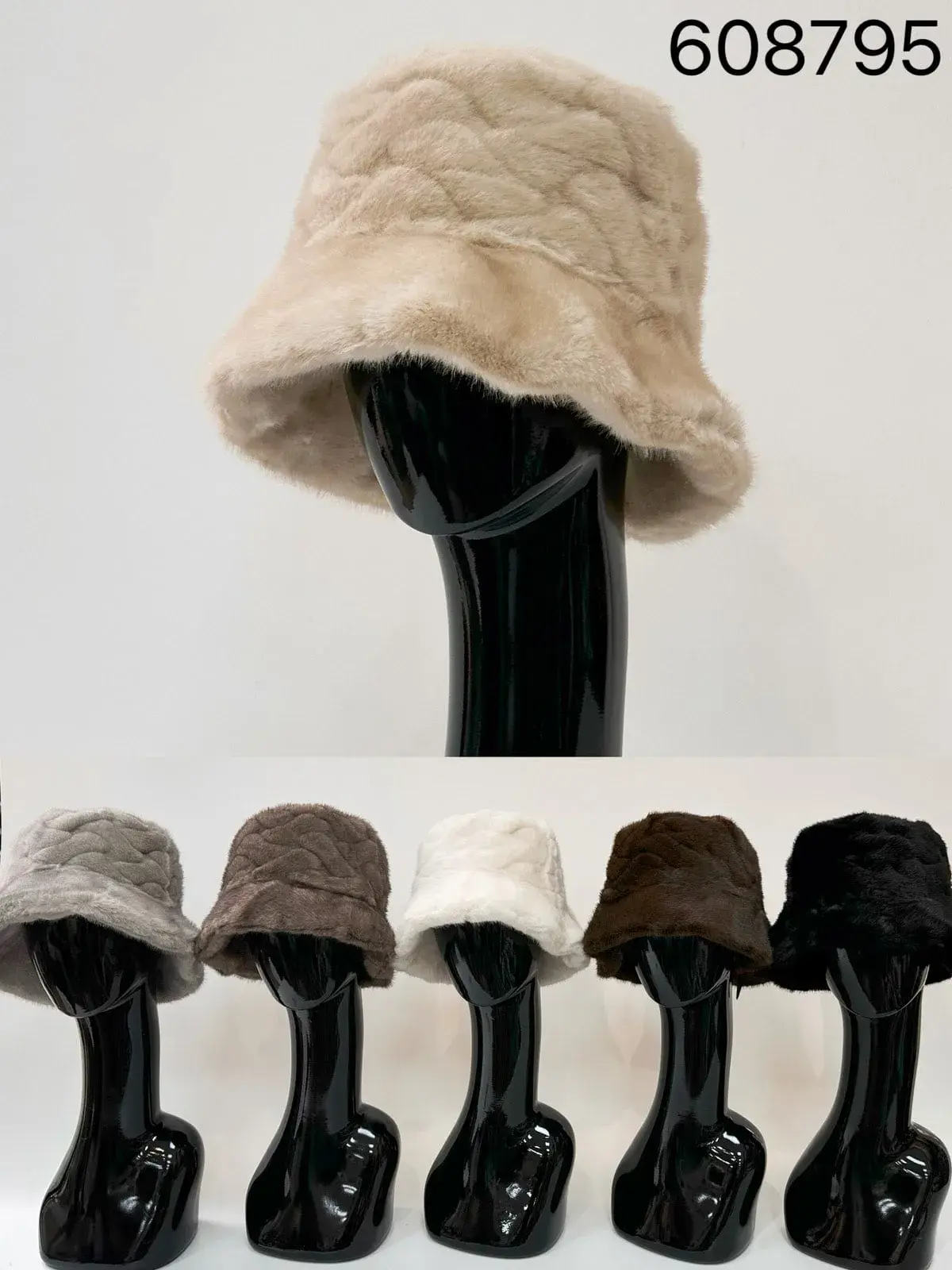 Czapka Zimowa Damska Futrzana Bucket Hat Pikowana Beż Mix Kolorów