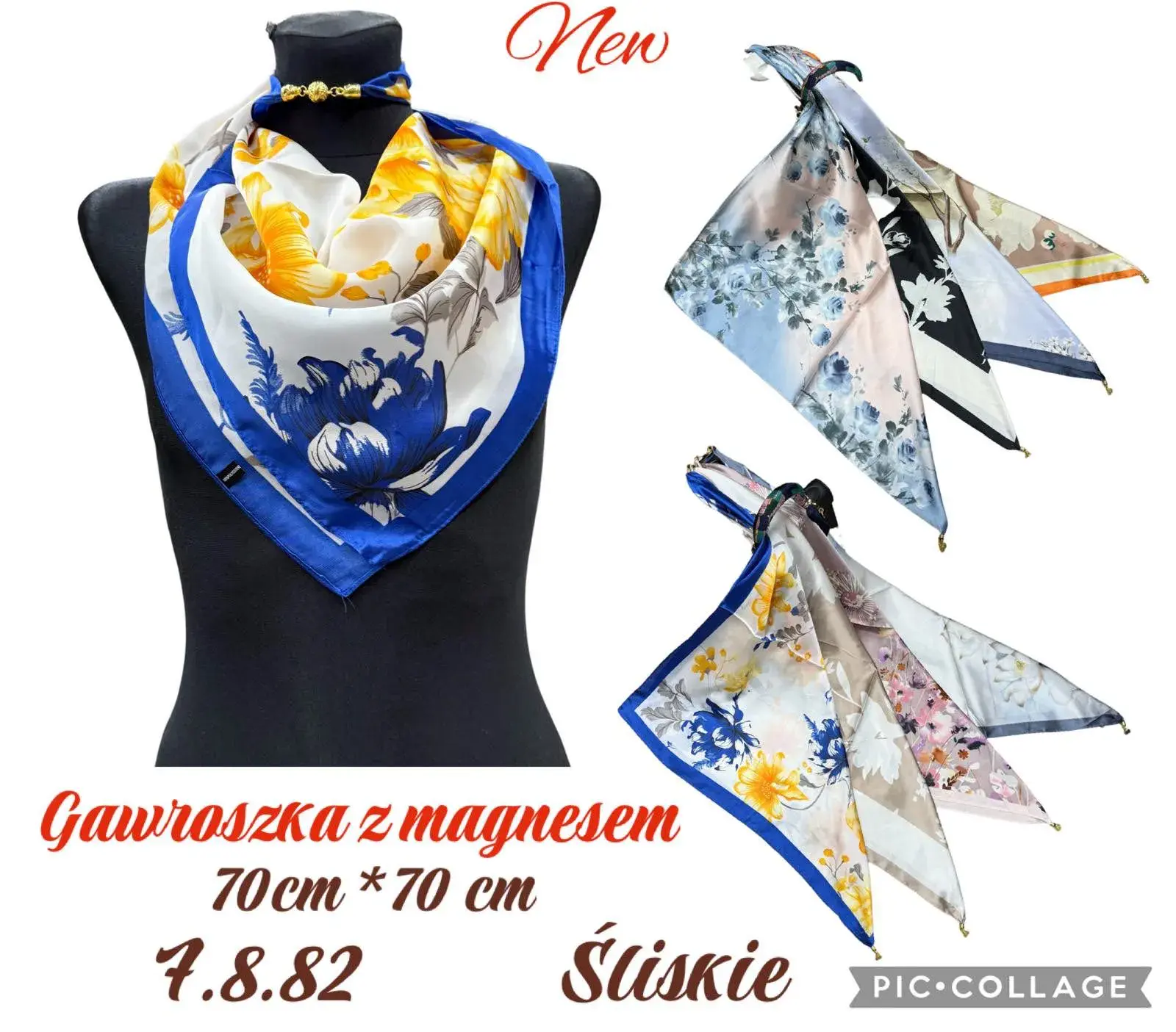 Chustki damskie 70x70 cm z magnesem, mix wzorów
