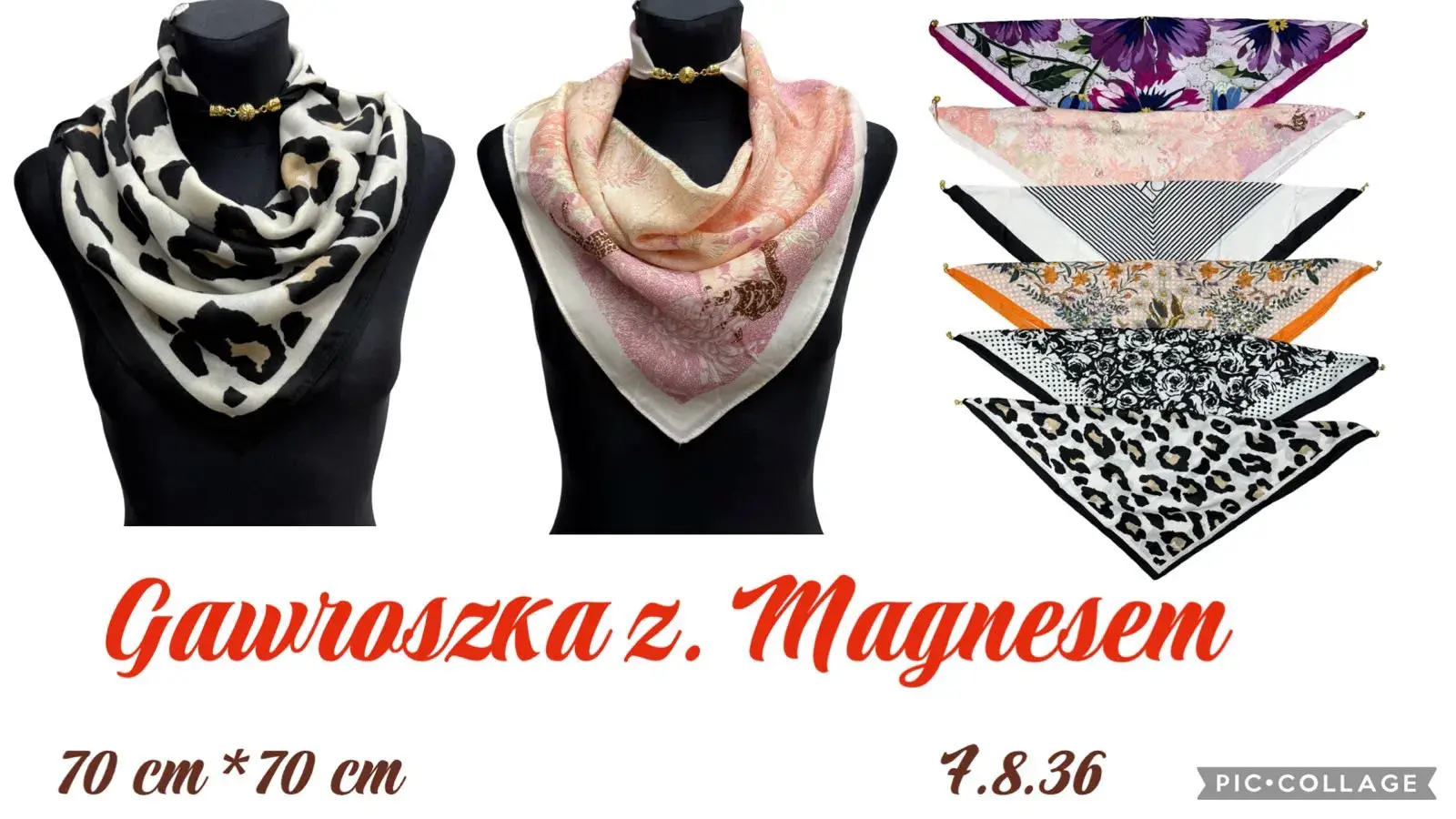 Szaliki damskie z guwroskazą i magnezem 70x70 cm
