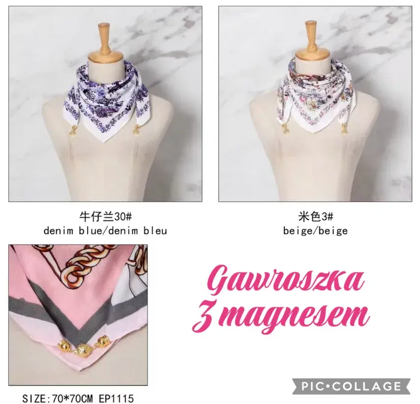 Chusta Damska Gawroszka z 3 Magnesami Rozmiar 70-70 cm