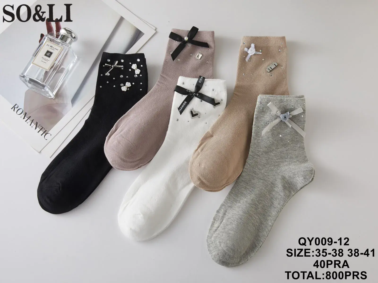 Skarpetki damskie SO&LLI ozdobne QY009-12 roz. 35-38/38-41