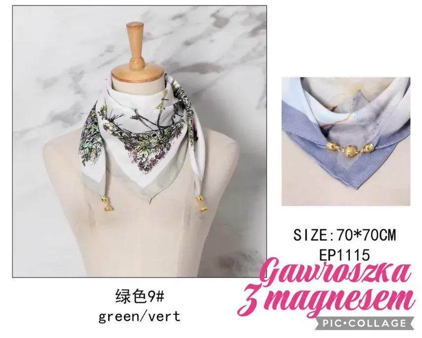 Chusta Damska z Magnesem Gawroszka Zielona Vert 70-70cm