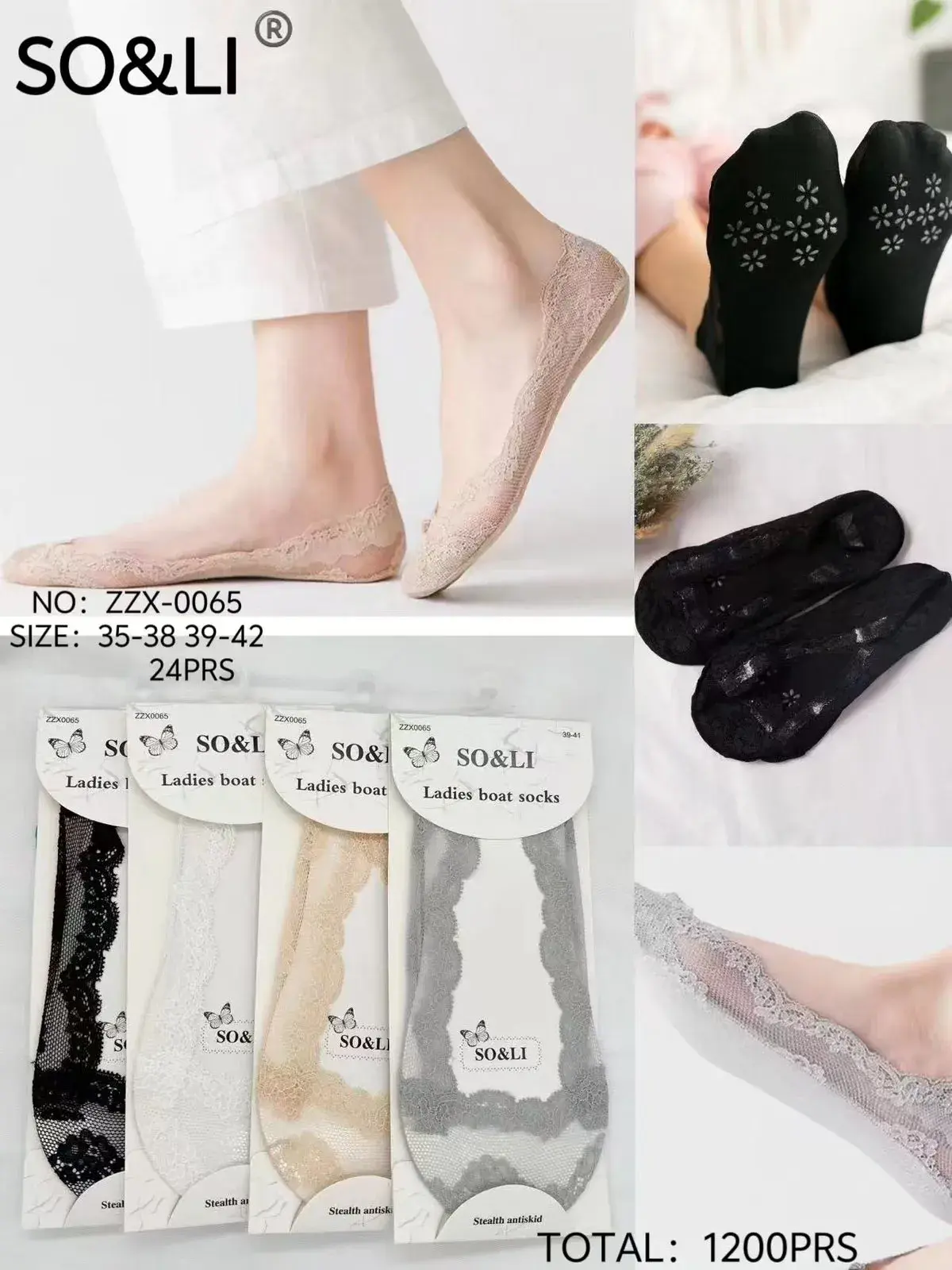 Skarpetki damskie SO&LI boatki invisible 35-42, 24 szt
