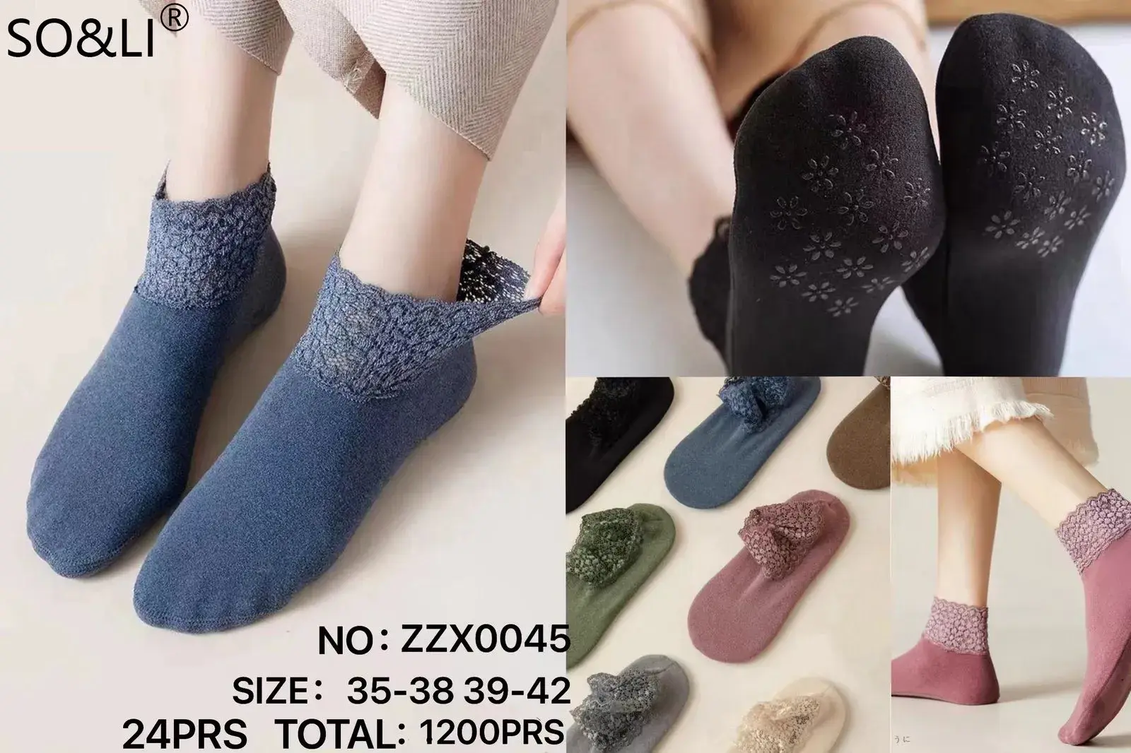 Skarpetki damskie ażurowe wzorzyste granatowe/czarne SZ 35-38/39-42