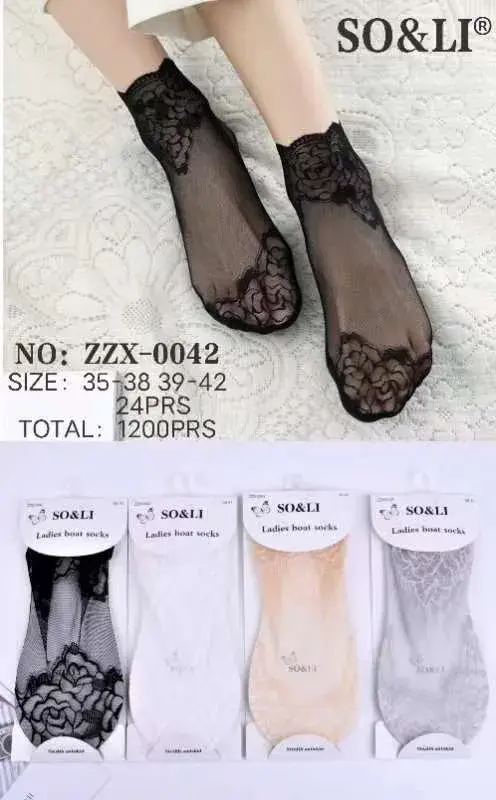 Skarpetki damskie SO&Li booties koronka 35-42 czarny/beż/szary/biały