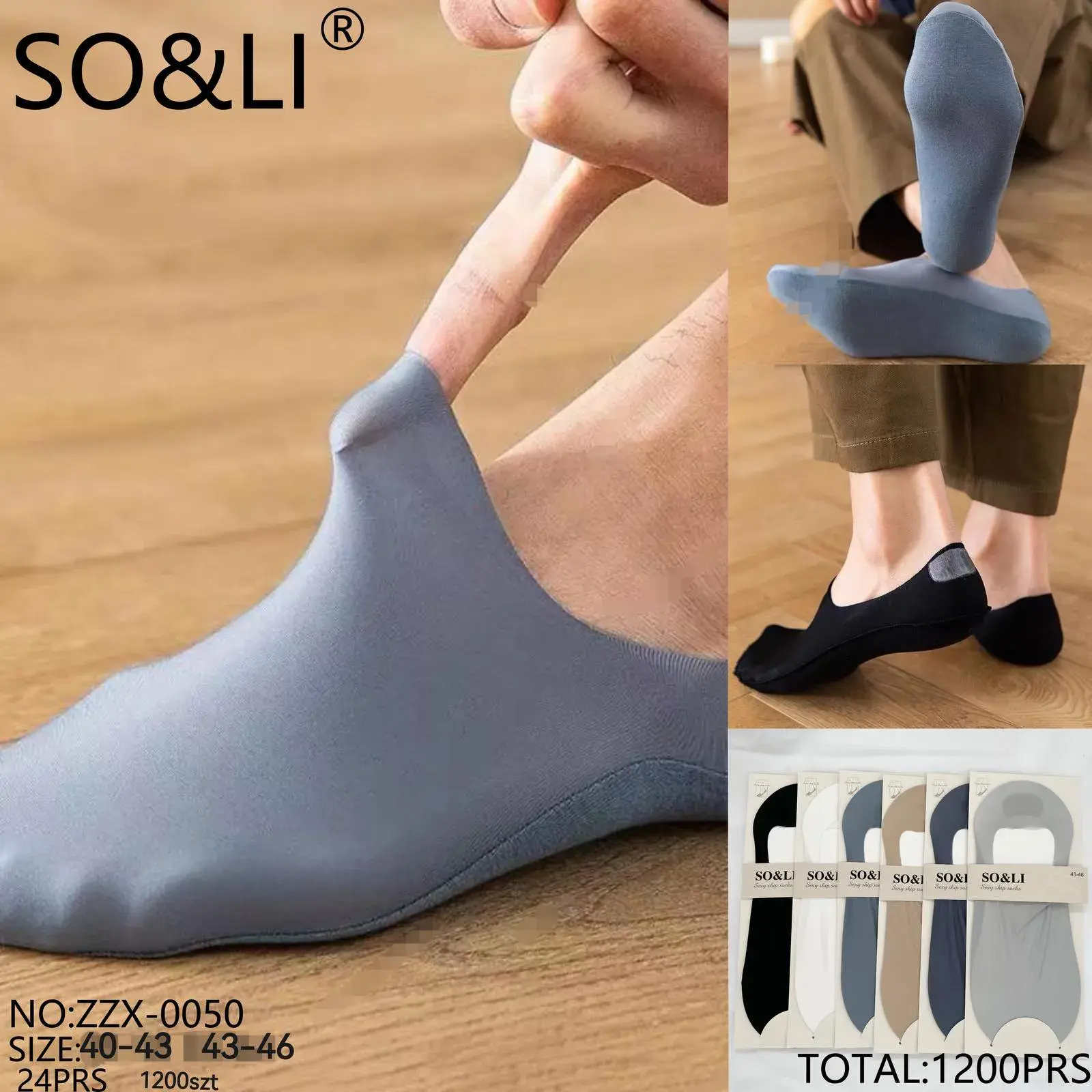 Skarpetki damskie SOS&LI niekapki szare 40-43/44-46