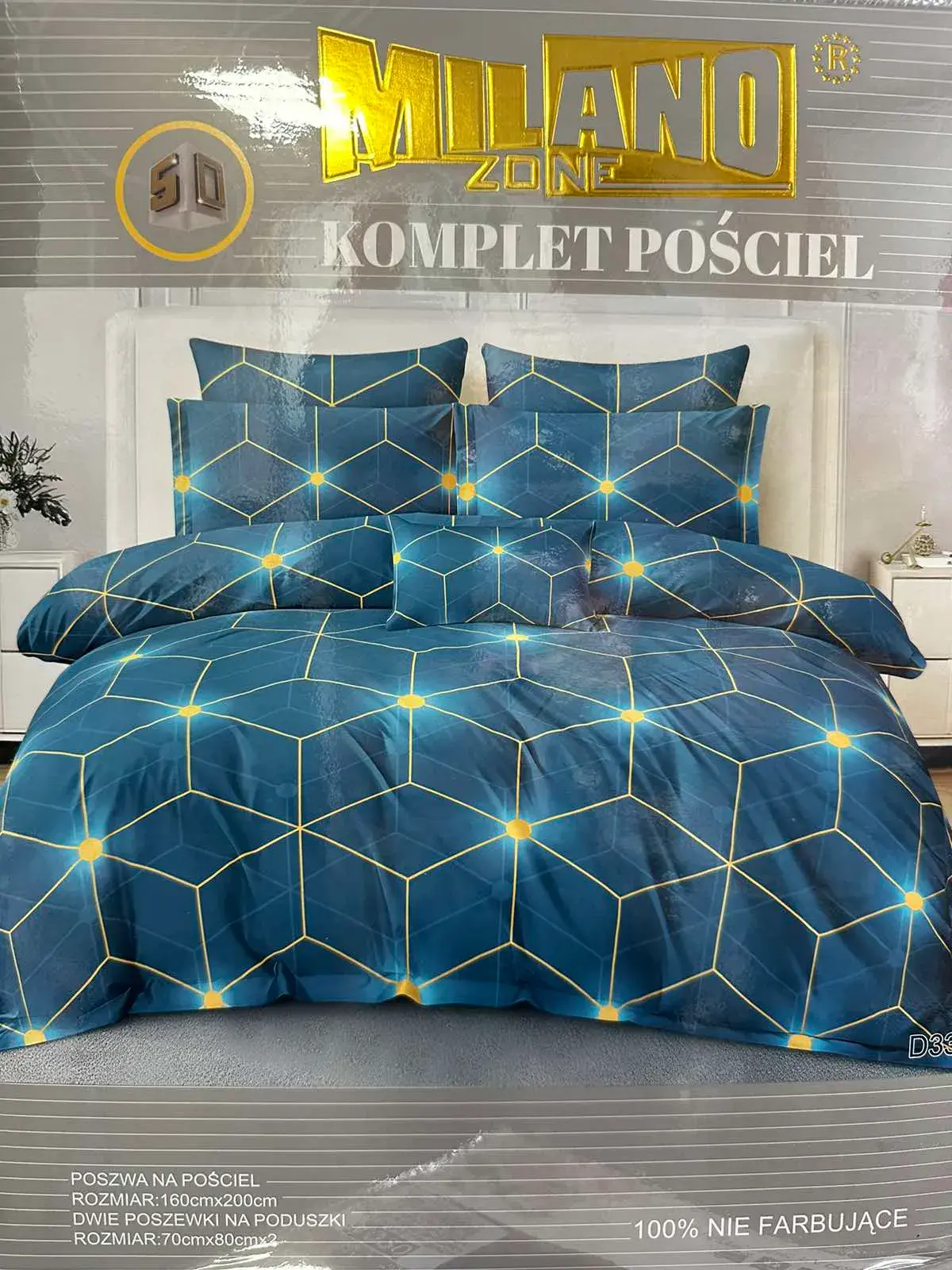 Komplet Pościeli 3cz Milano 160/200 granatowy geometryczny