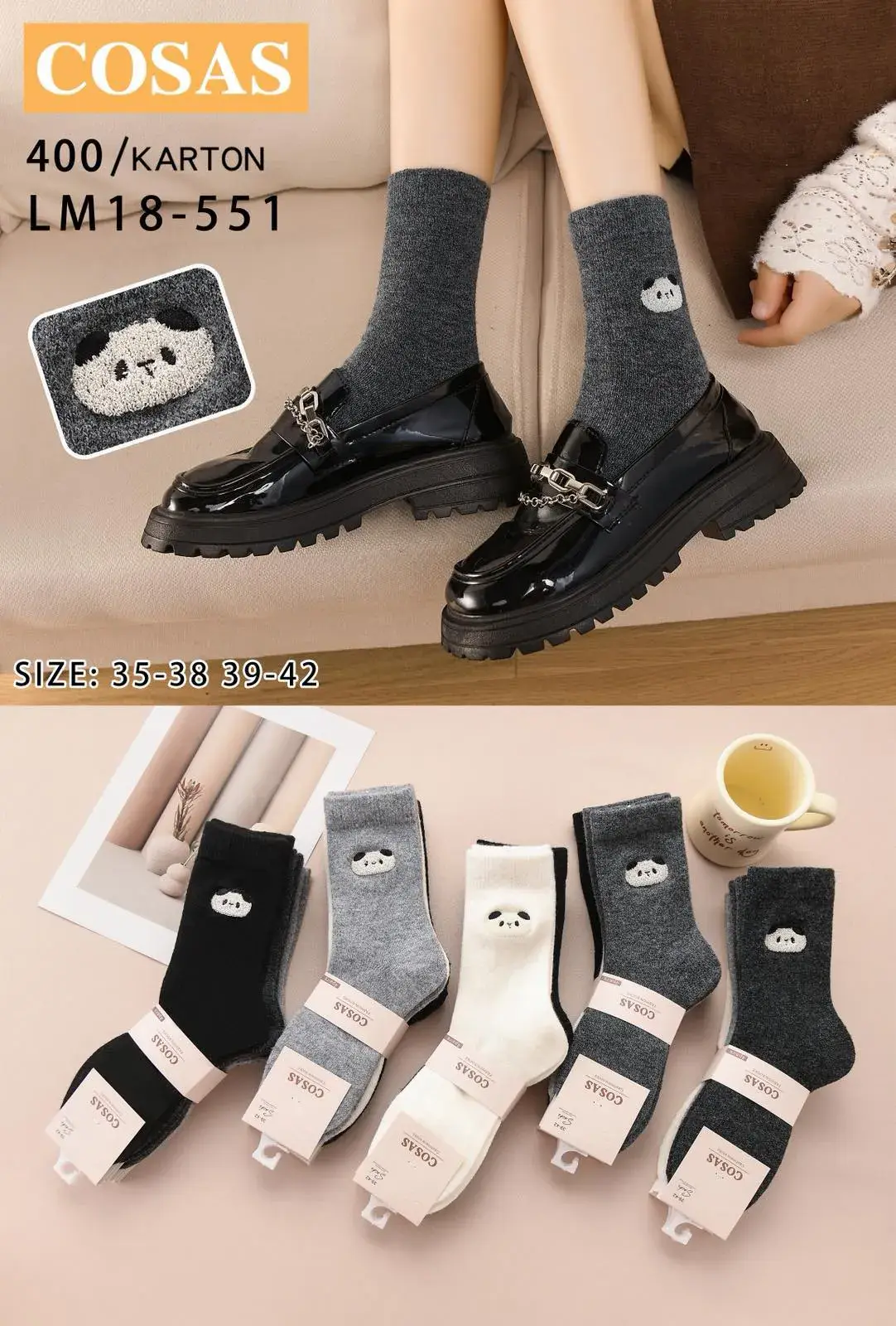 Skarpetki damskie z pandą COSASAS sz 35-42 LM-18-55