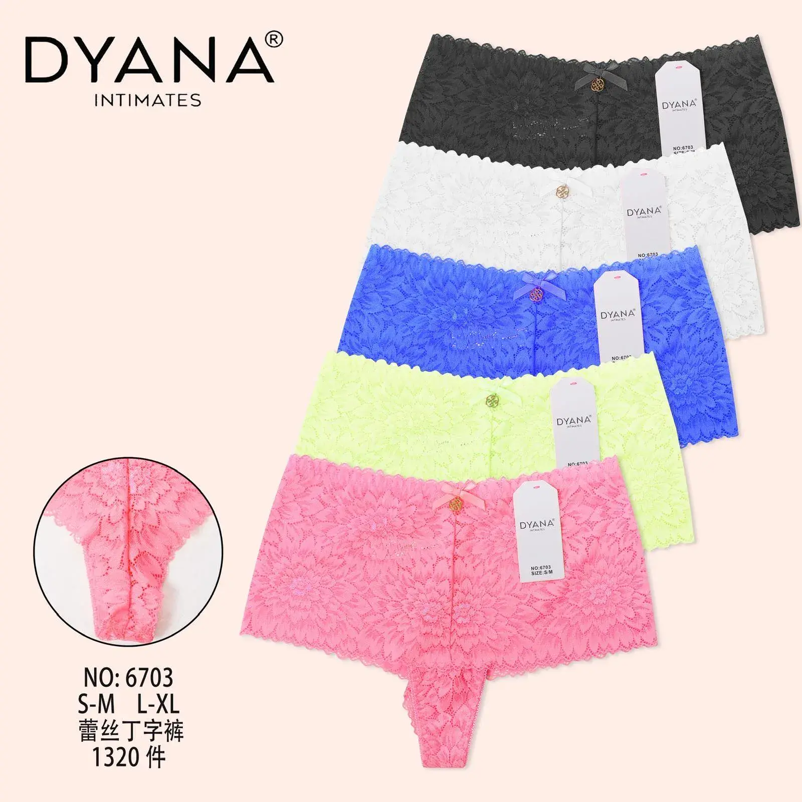 Majtki damskie DYA Intimates NO.6703 S-XXL czarny/biały/niebieski/żółty/różowy