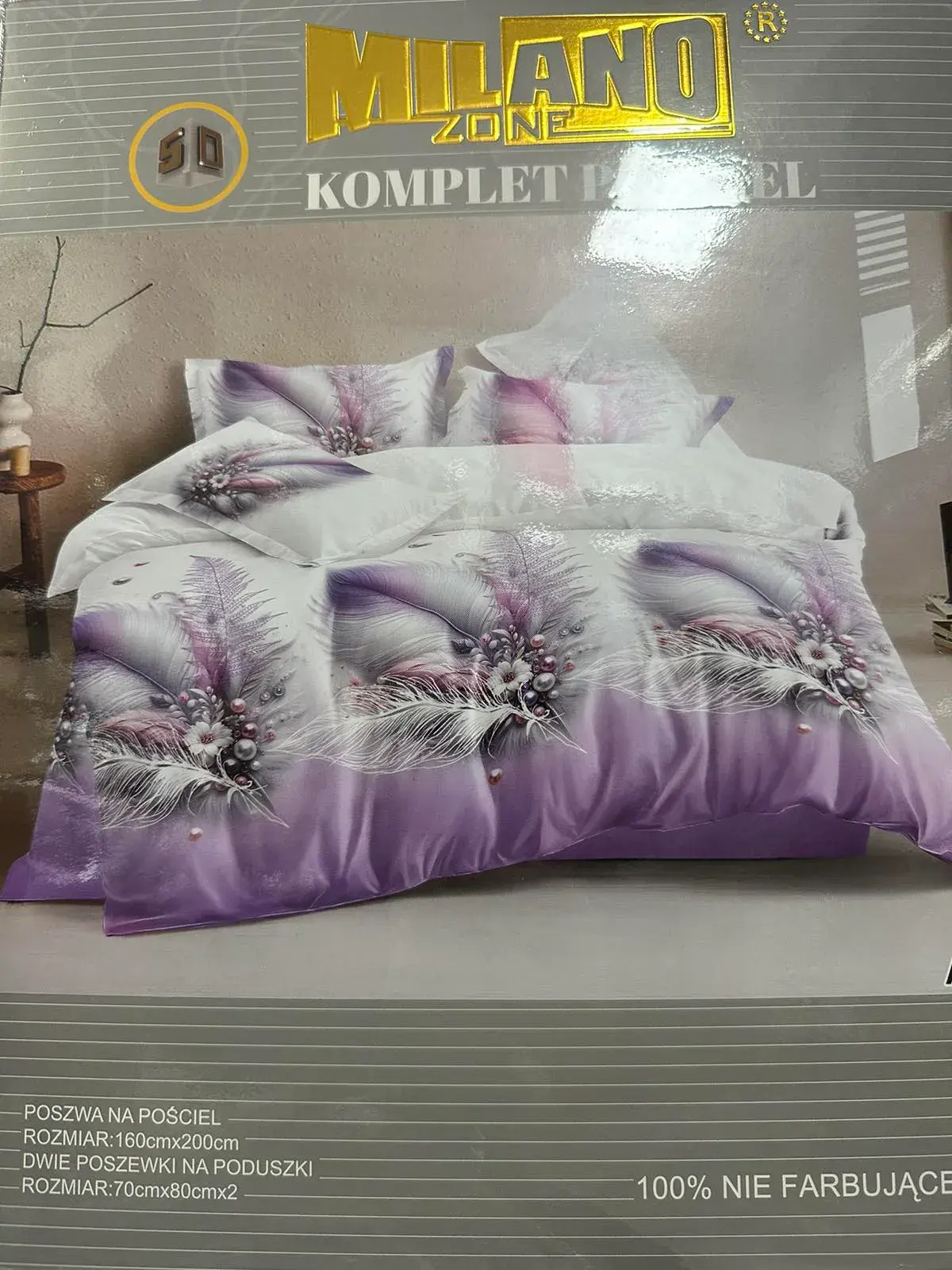 Komplet Pościeli Milano 160/200 Fiolet z Piórami 3el.