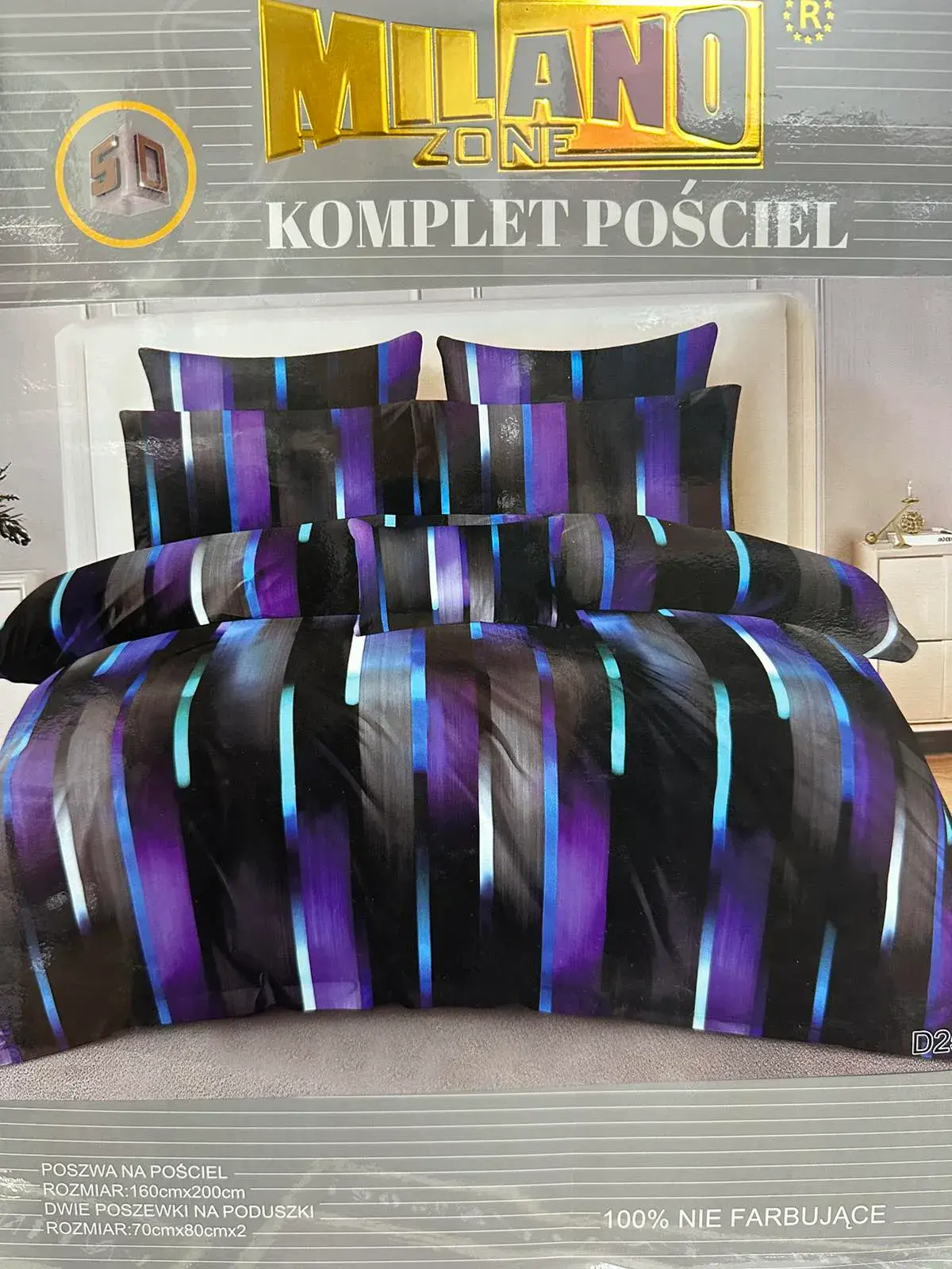 Komplet Pościel 3cz Milano 160/200 fiolet-czarny