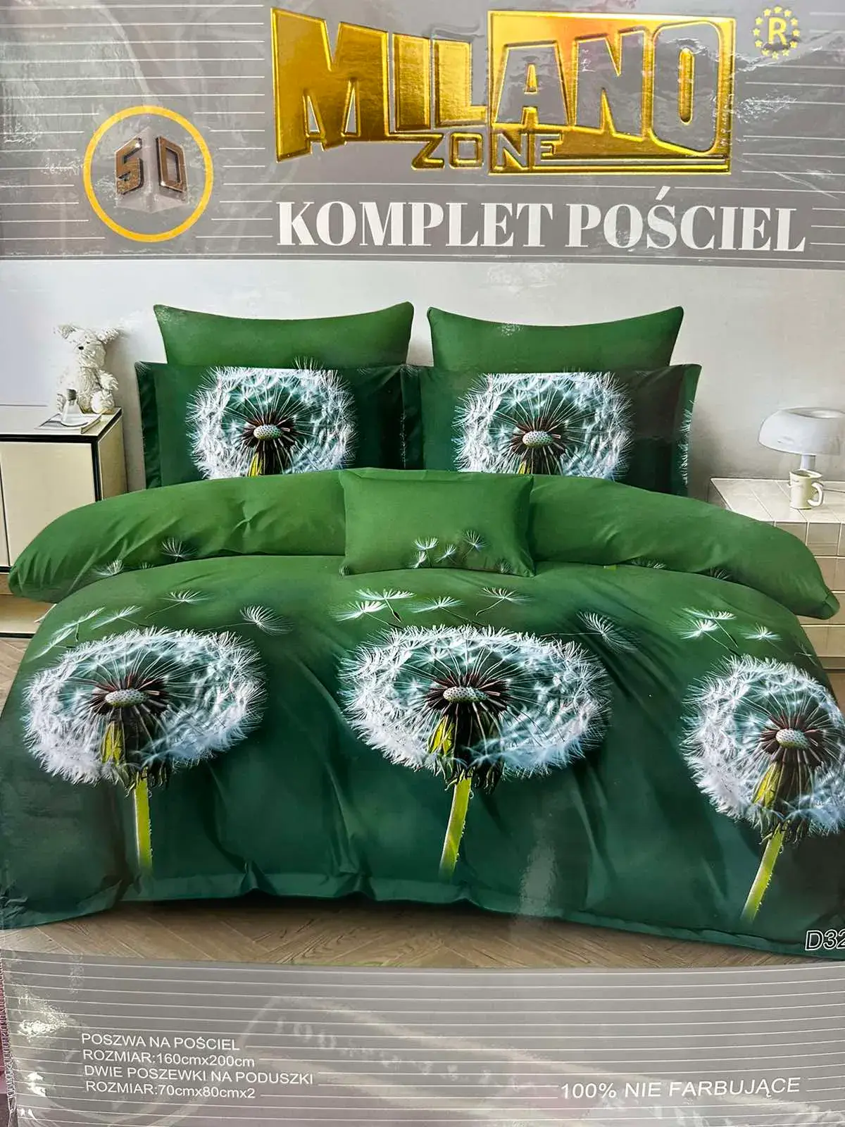 Komplet Pościeli 3D Milano 160/200 Zielony Puszatek