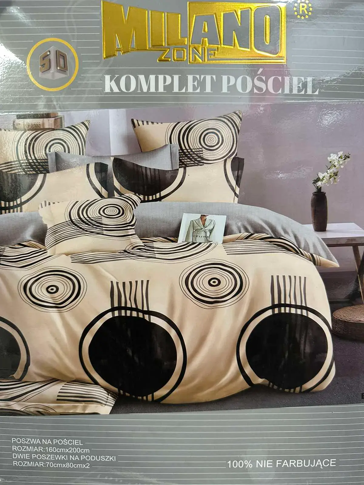 Komplet Pościel 3cz Milano 160/200 beżowo-czarny