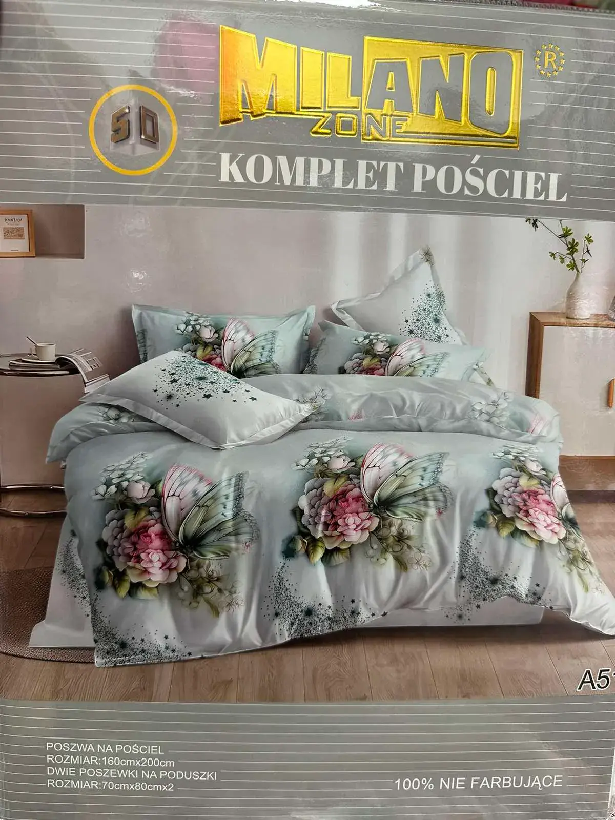 Komplet Pościel 3cz Milano 160/200 Szary Kwiatowy