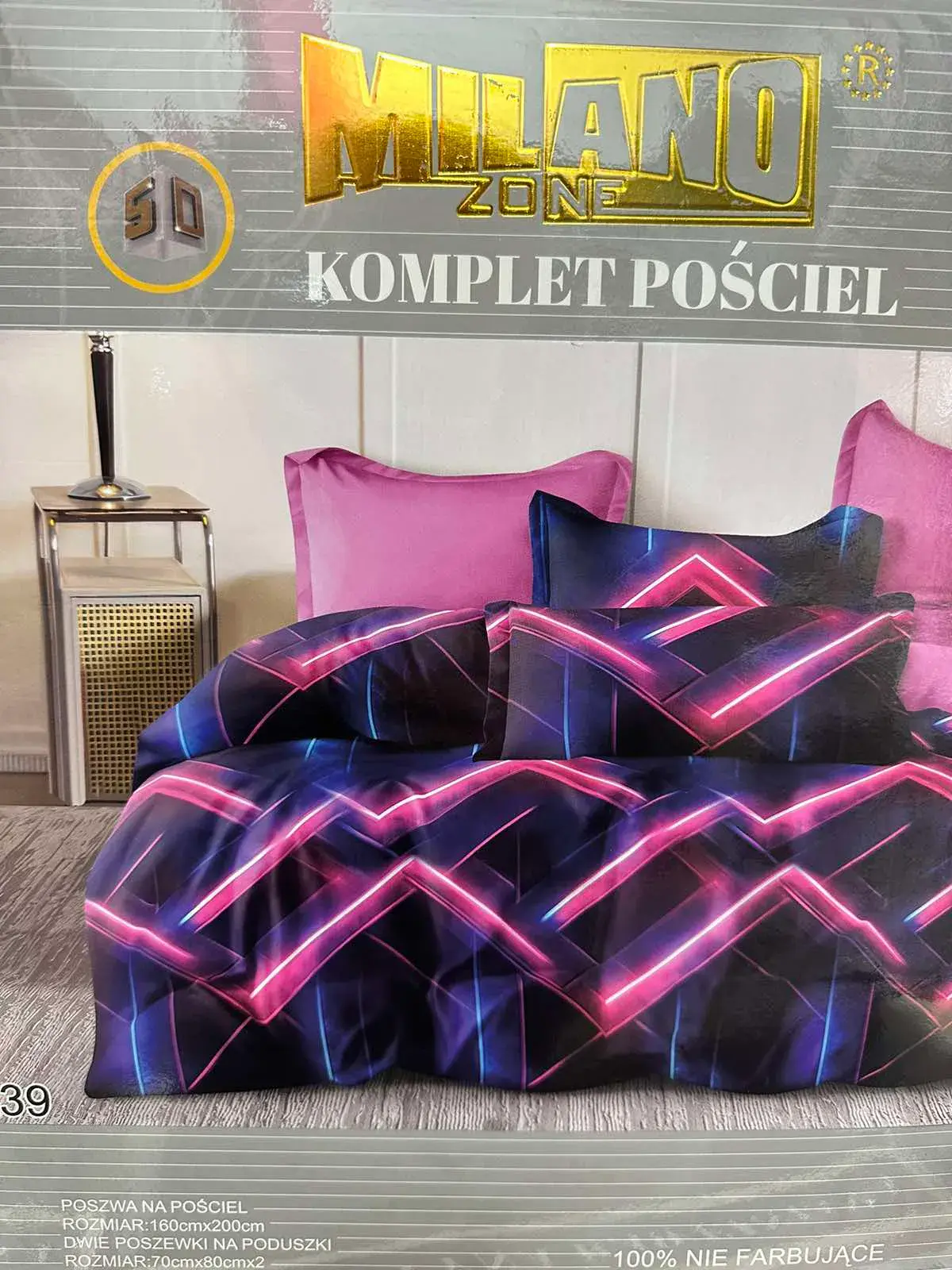 Komplet Pościel Milano 3el. 160/200 granatowo-różowy