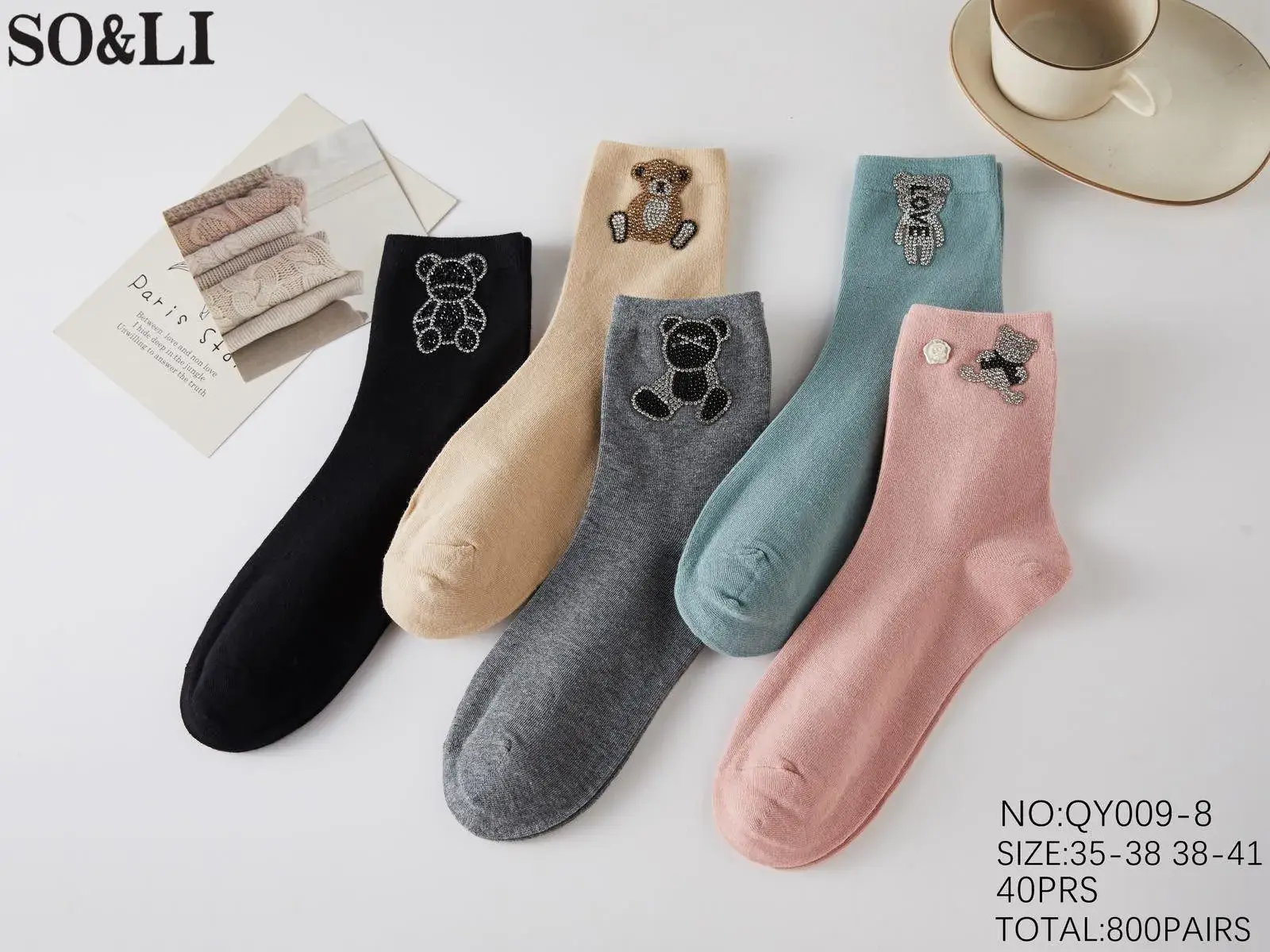 Skarpetki damskie z misiem SO&LI NO:QY009-8 roz. 35-38/38-41