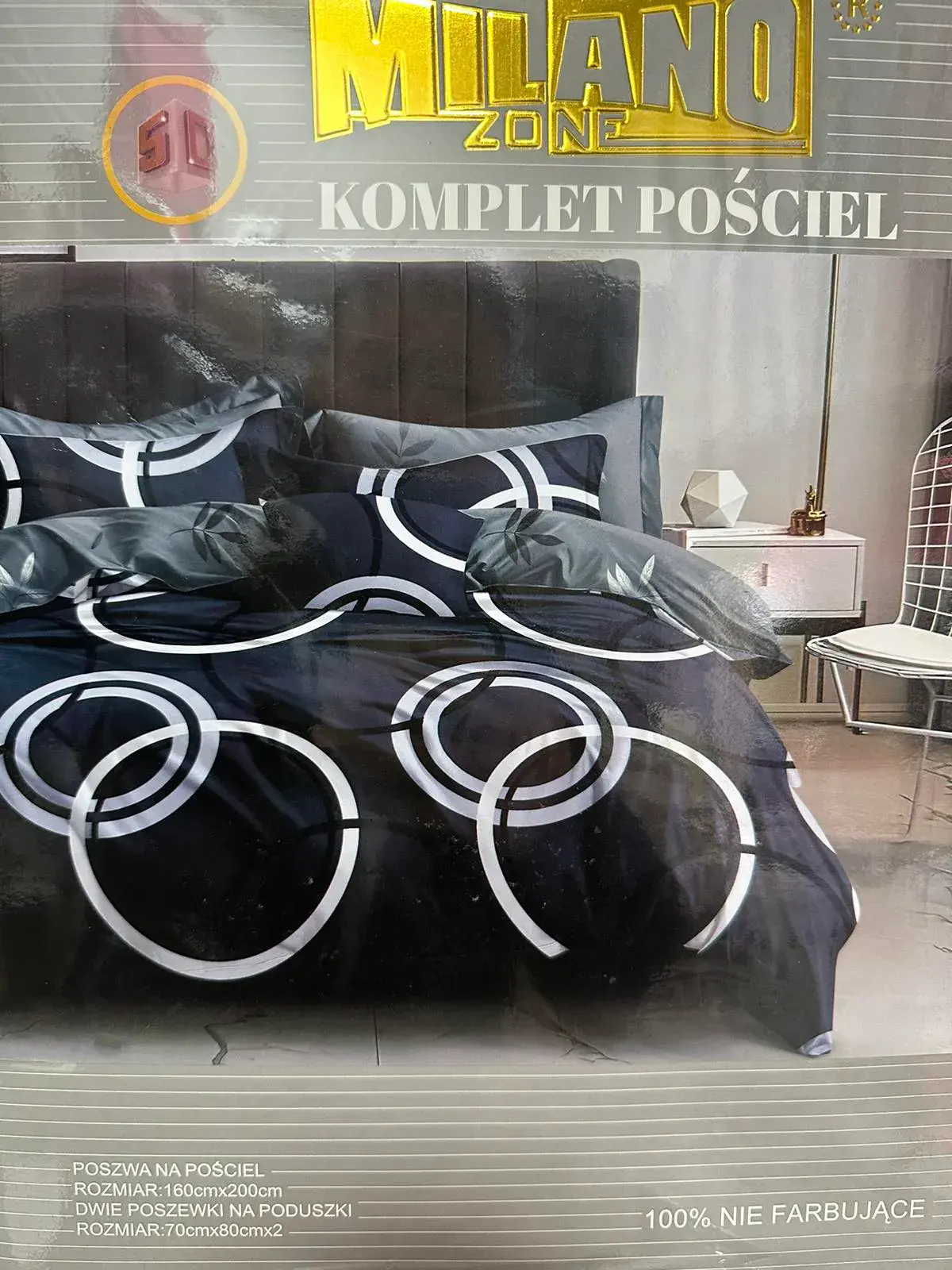 Komplet Pościel Milano 3cz. 160/200 szary/czarny