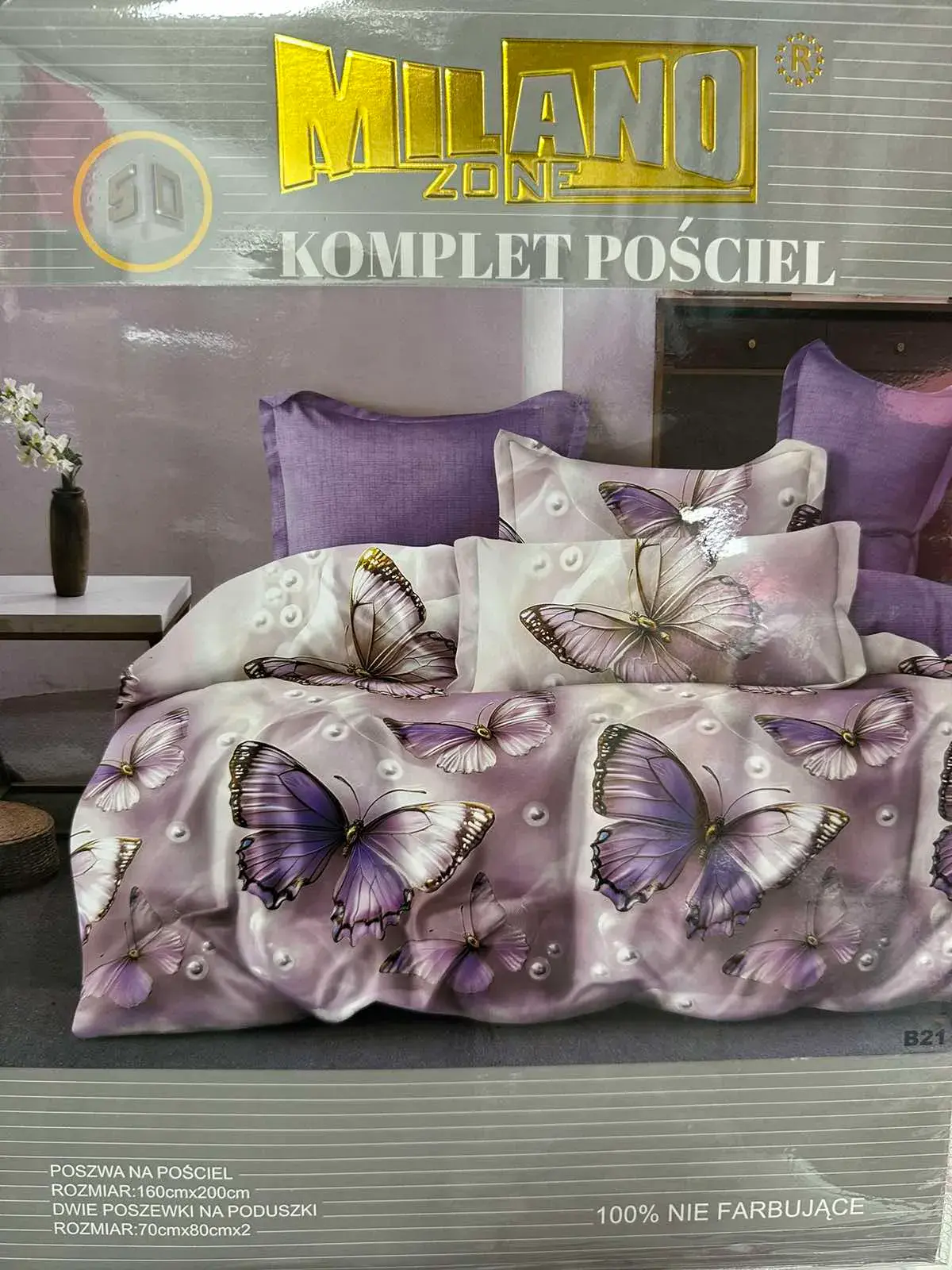 Komplet Pościel 3CZ 160/200 Milanoando Motyw Motyli Fiolet