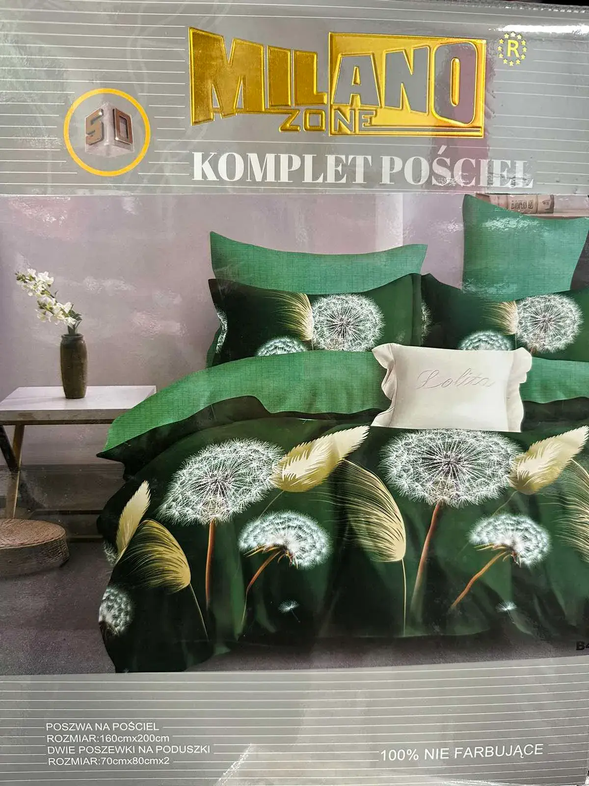 Komplet Pościel 3CZ Milano Zone 160/200 zielony dmuchawce