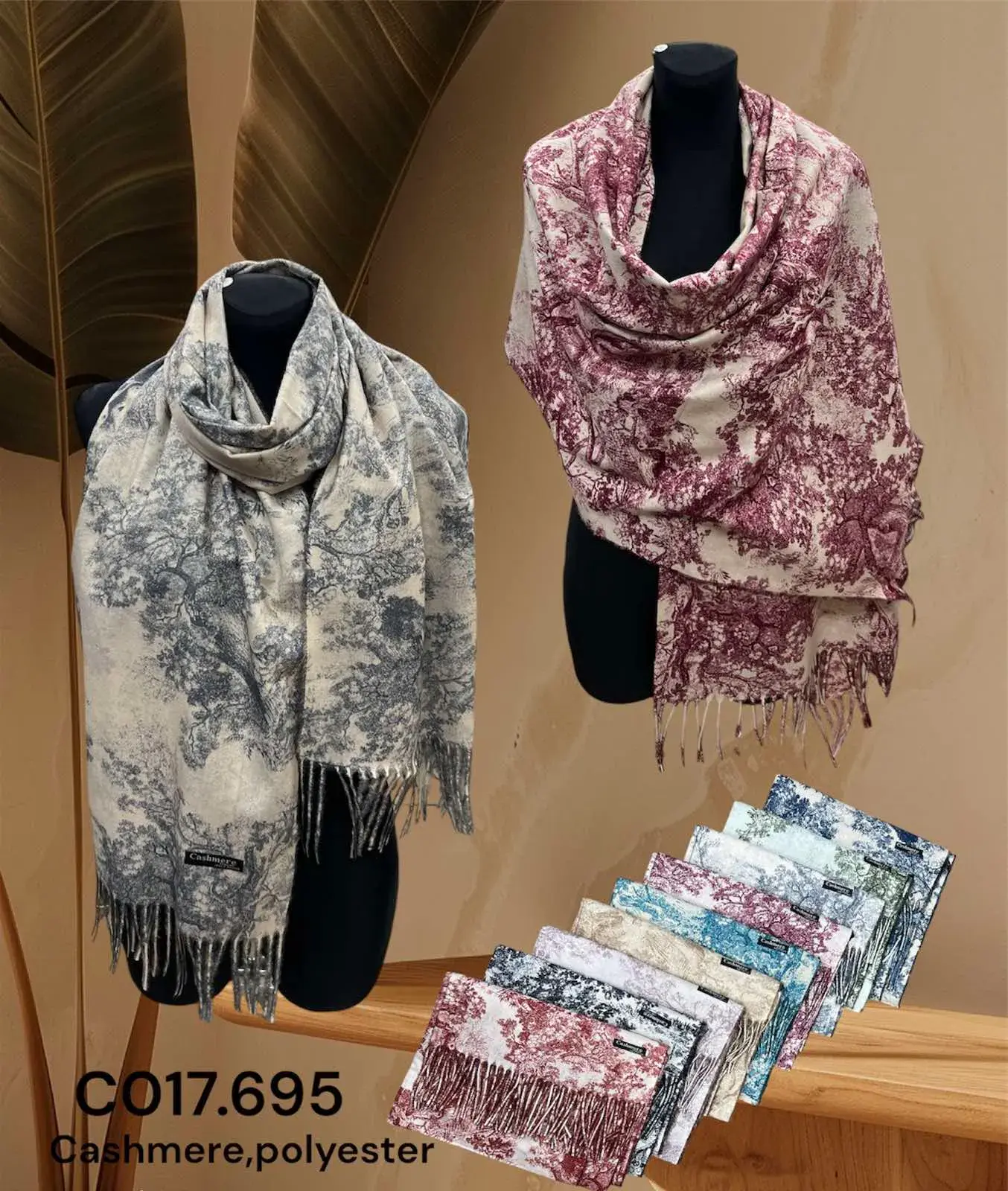 Szale damskie wzór paisley cashmere/poliester 12 szt