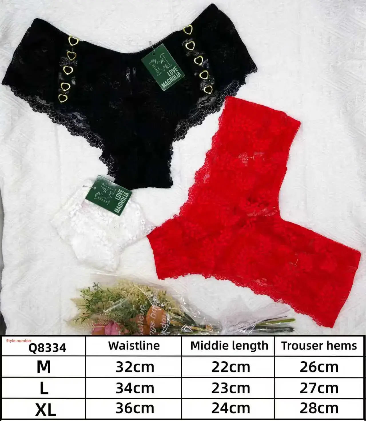 Majtki damskie koronkowe 3 szt. Q34 M/L/XL czarny/czerwony/biały