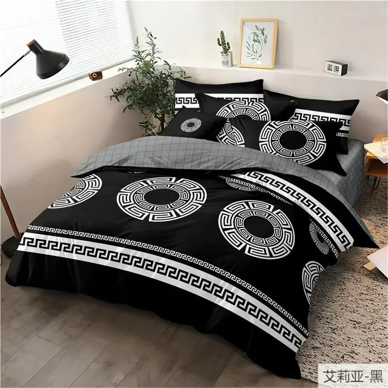 Komplet Pościel MILANO 5D Satyna Bawełna 4 CZ 160/200 Czarno-biały
