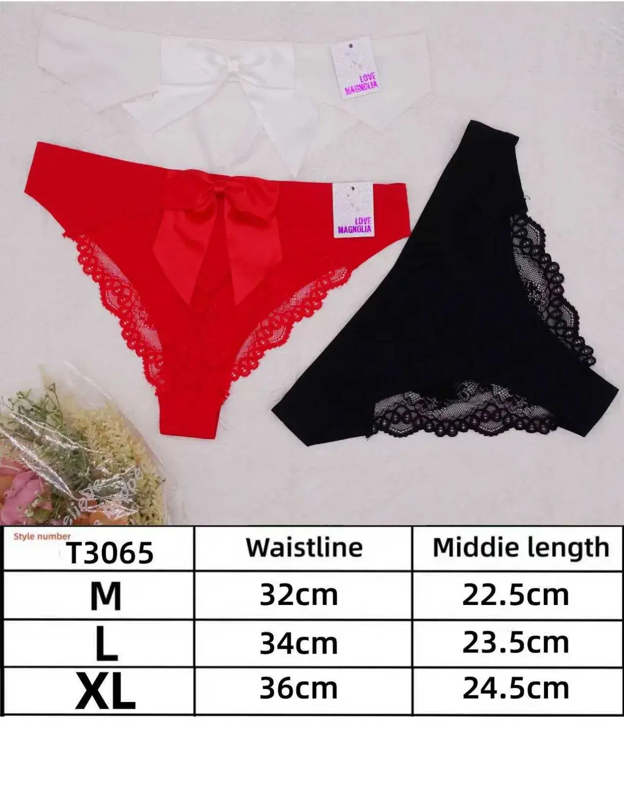 Majtki damskie T3065 M/L/XL koronka czerwień biel czerń
