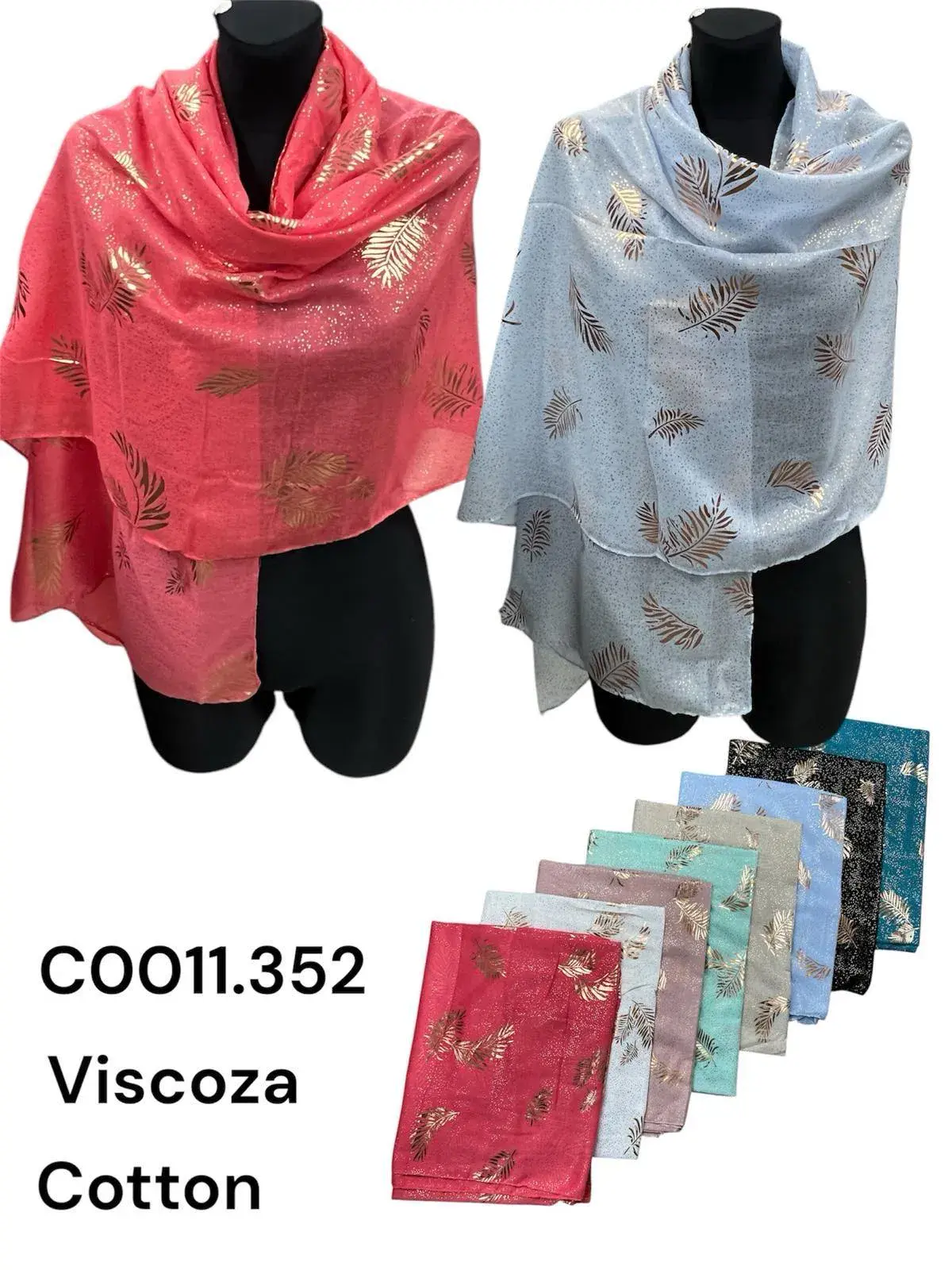 Szaliki damskie Viscose Cotton liściasty wzór C0011-352