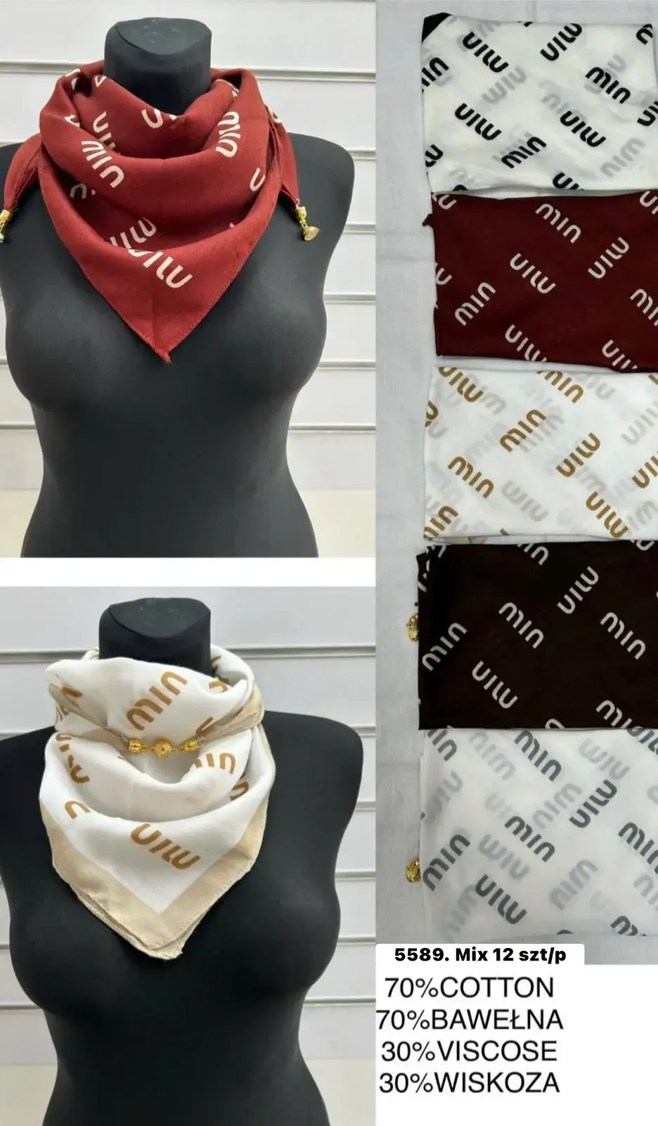Szaliki damskie 70% bawełna 30% wiskoza 4 kolory