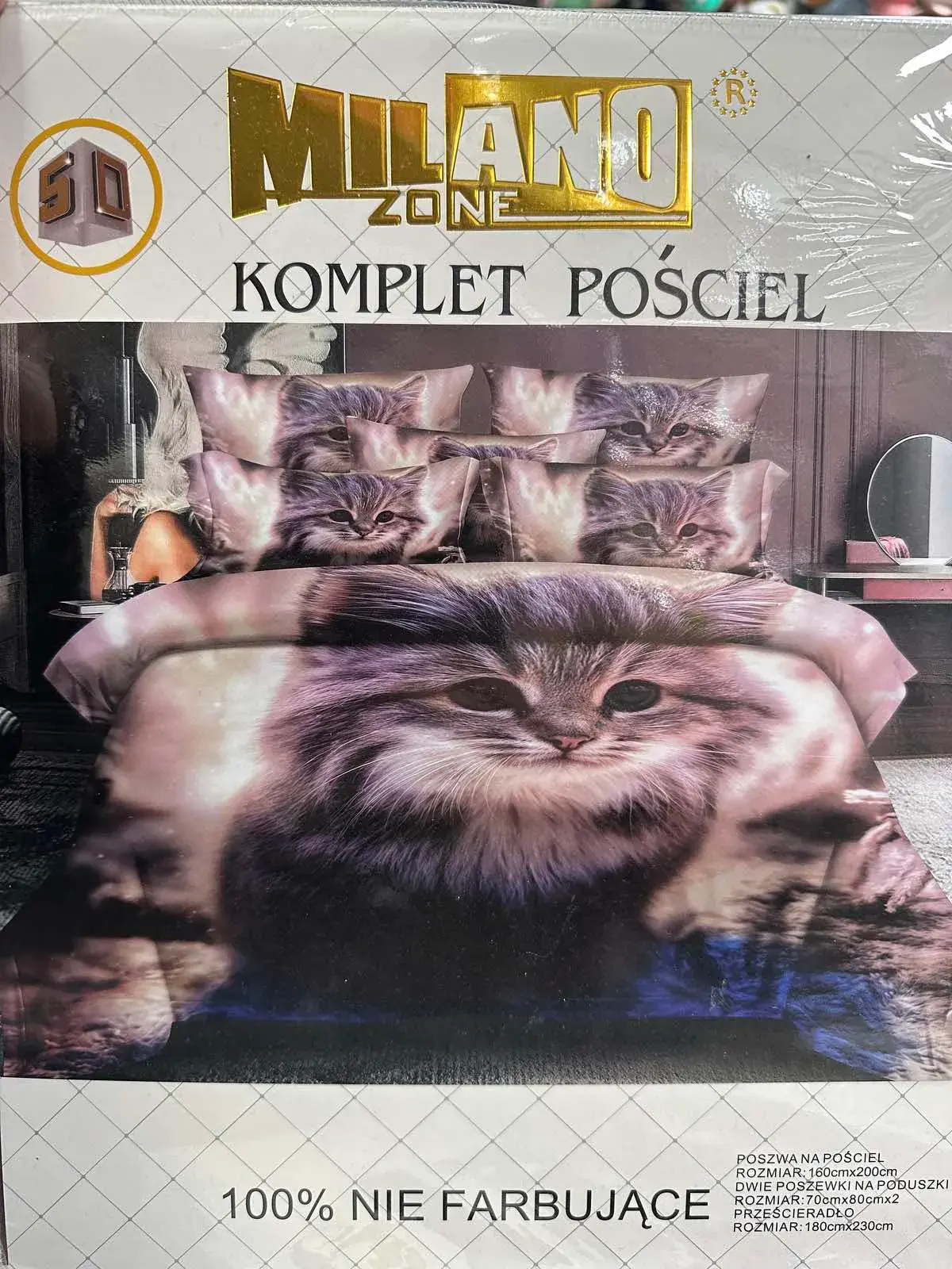 Komplet Pościel 4CZ 160/200 Milano Zone koty 3D