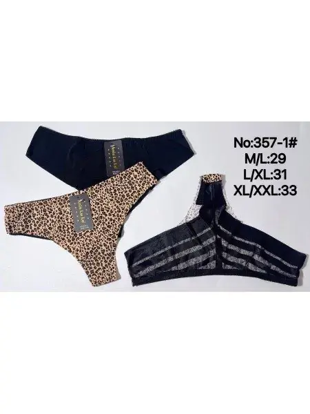 Majtki damskie stringi M-L-XL No.357-1, 3 szt. w op.