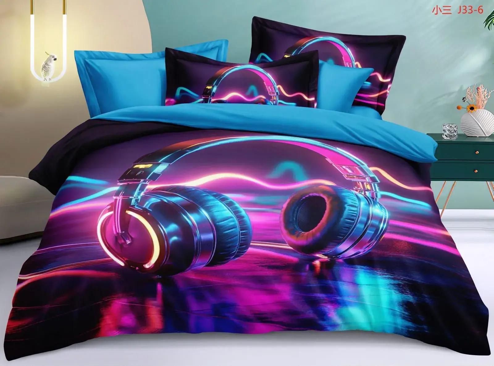 Komplet Pościeli Stan Faktyczny 3CZ 160/200 Słuchawki Neon