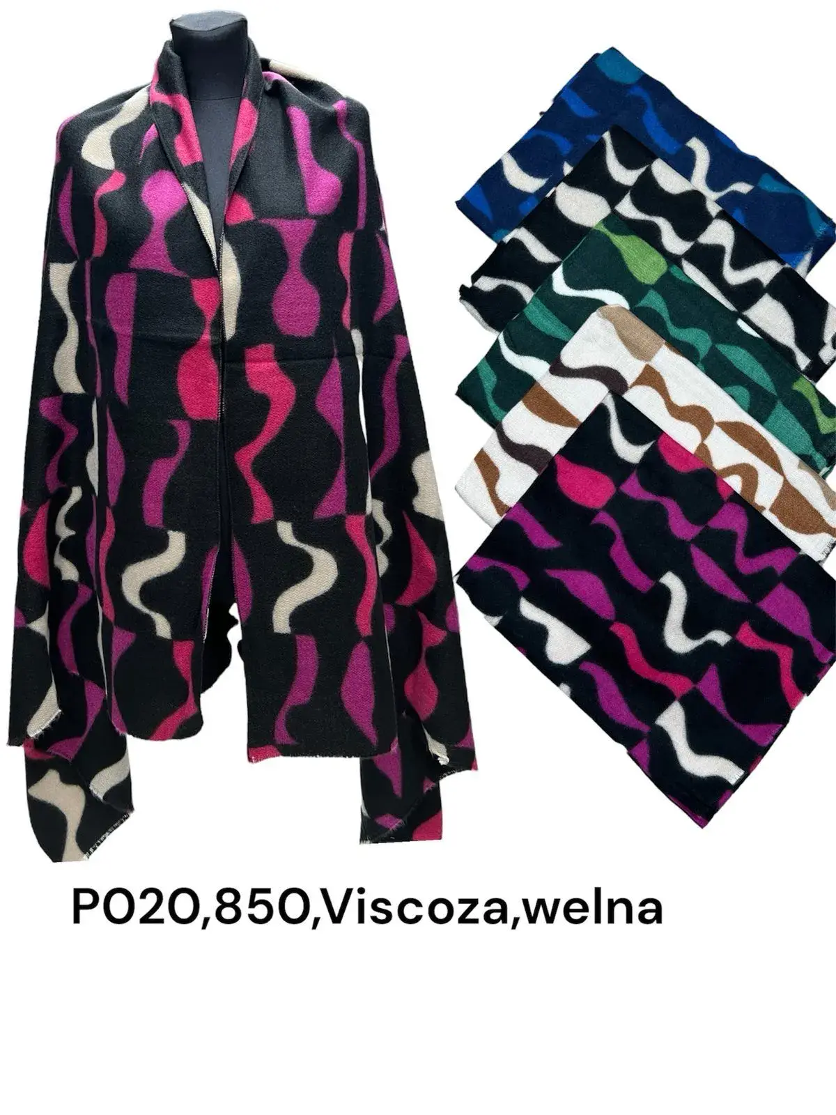 Szaliki damskie wzór falisty PO20,85 viscose wełniane