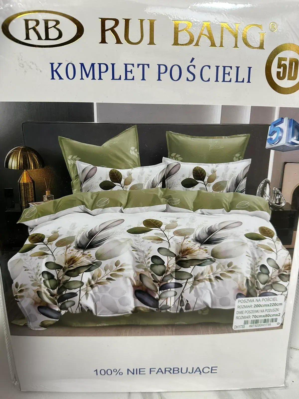 Komplet Pościeli 3CZ 200/220 Rui Bang zielony liściowy
