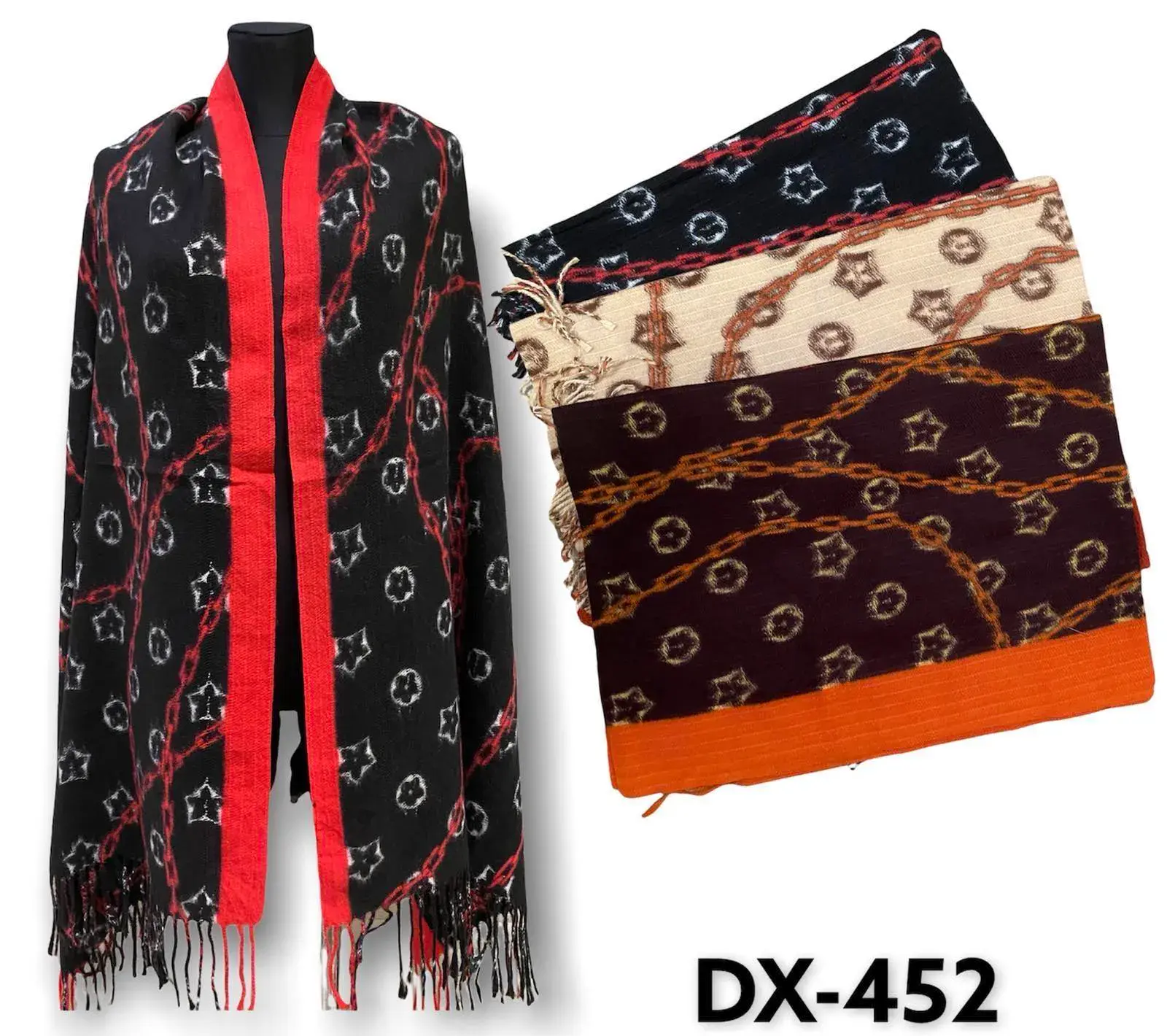 Szaliki damskie DX-452 czarny z gwiazdami, 12 szt