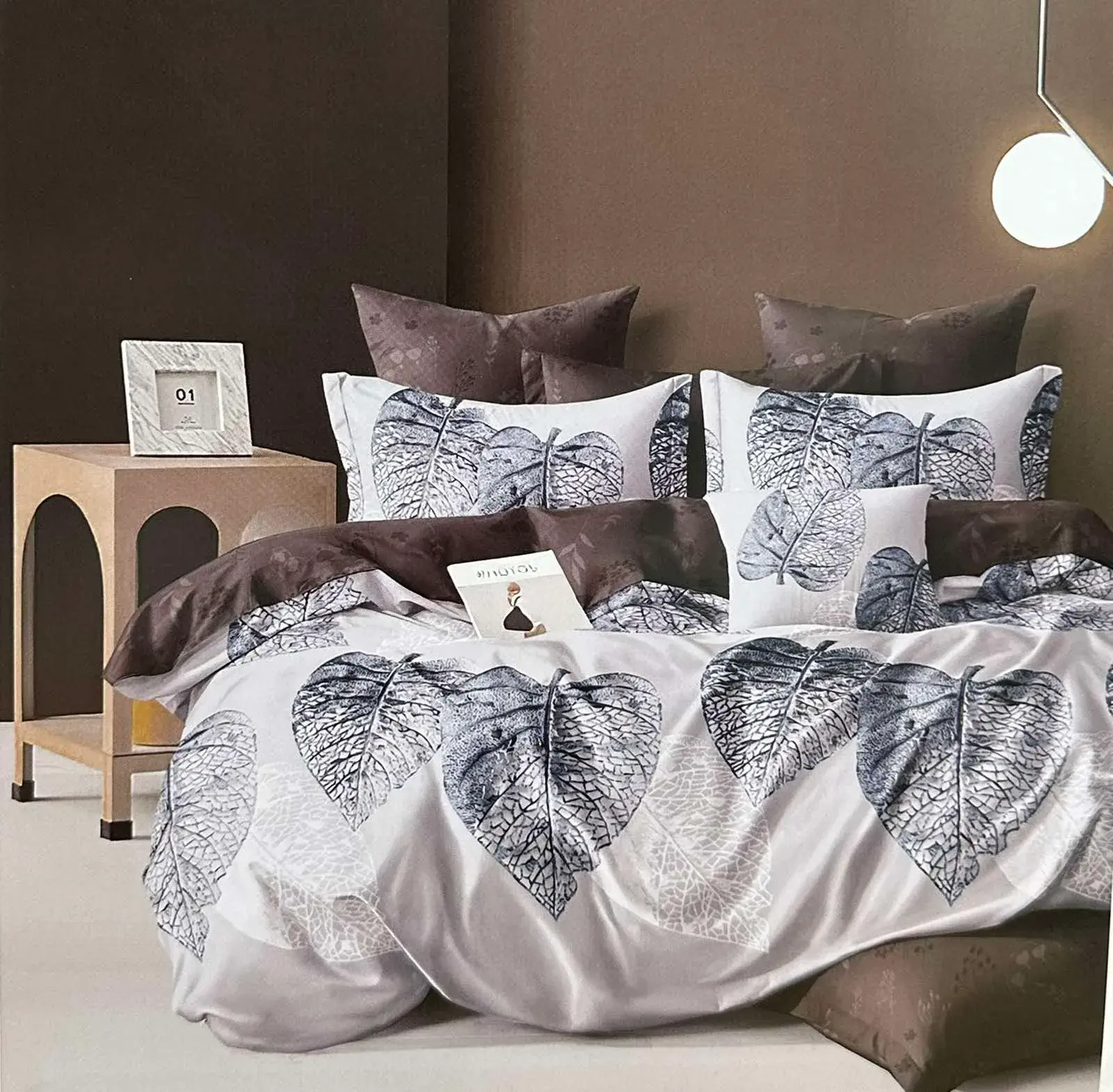 Komplet Pościel 3D 3CZ 200/220 Liście Srebrno-Brązowe